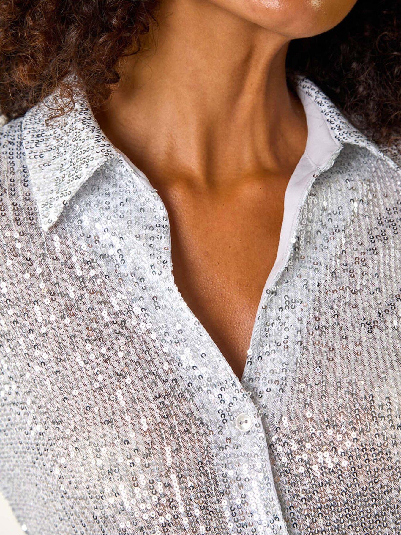 roman-dusk-sequin-button-through-blouse-silverdetail