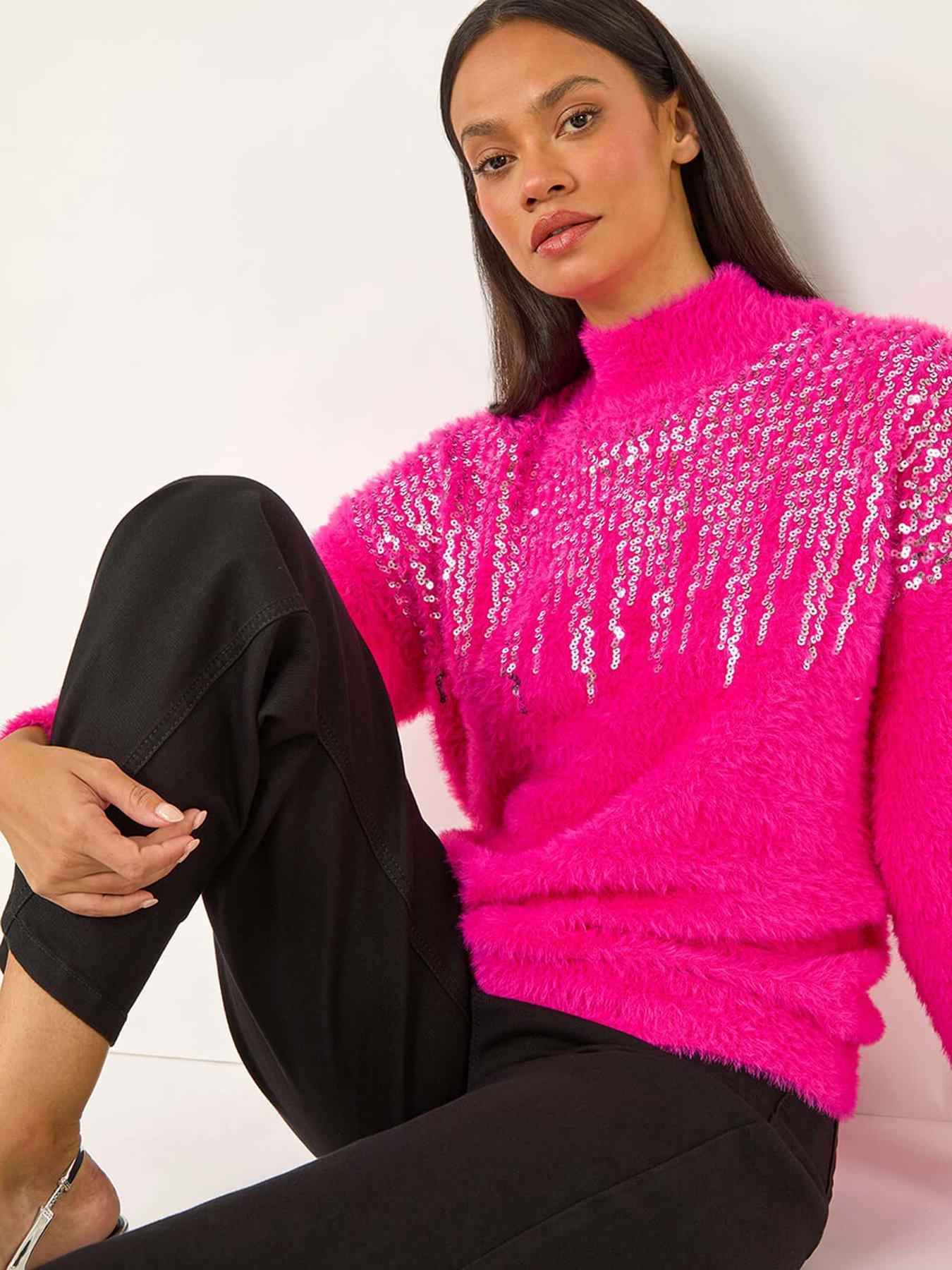 roman-dusk-sequin-embellished-fluffy-knit-jumper-pinkoutfit