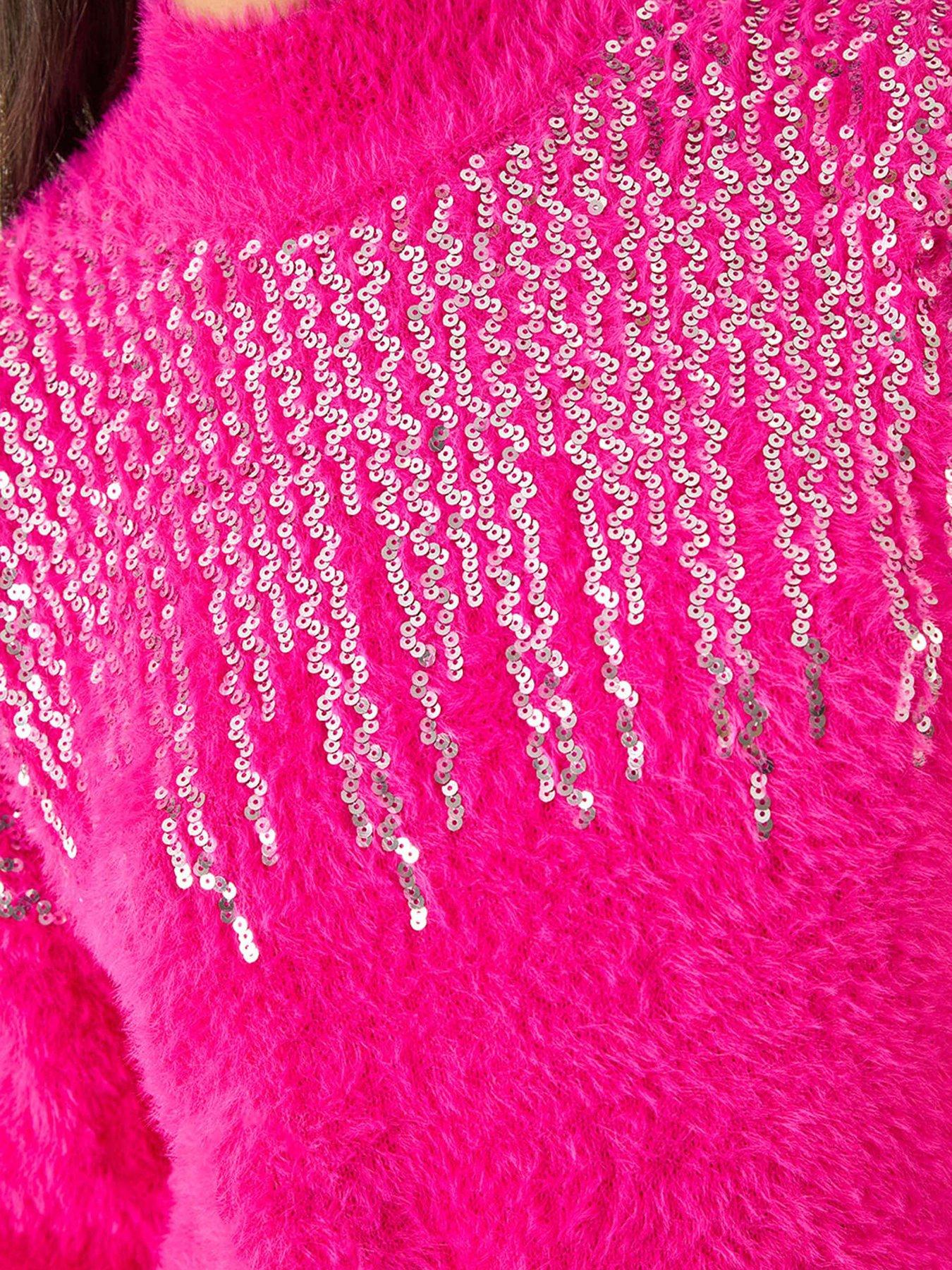 roman-dusk-sequin-embellished-fluffy-knit-jumper-pinkdetail
