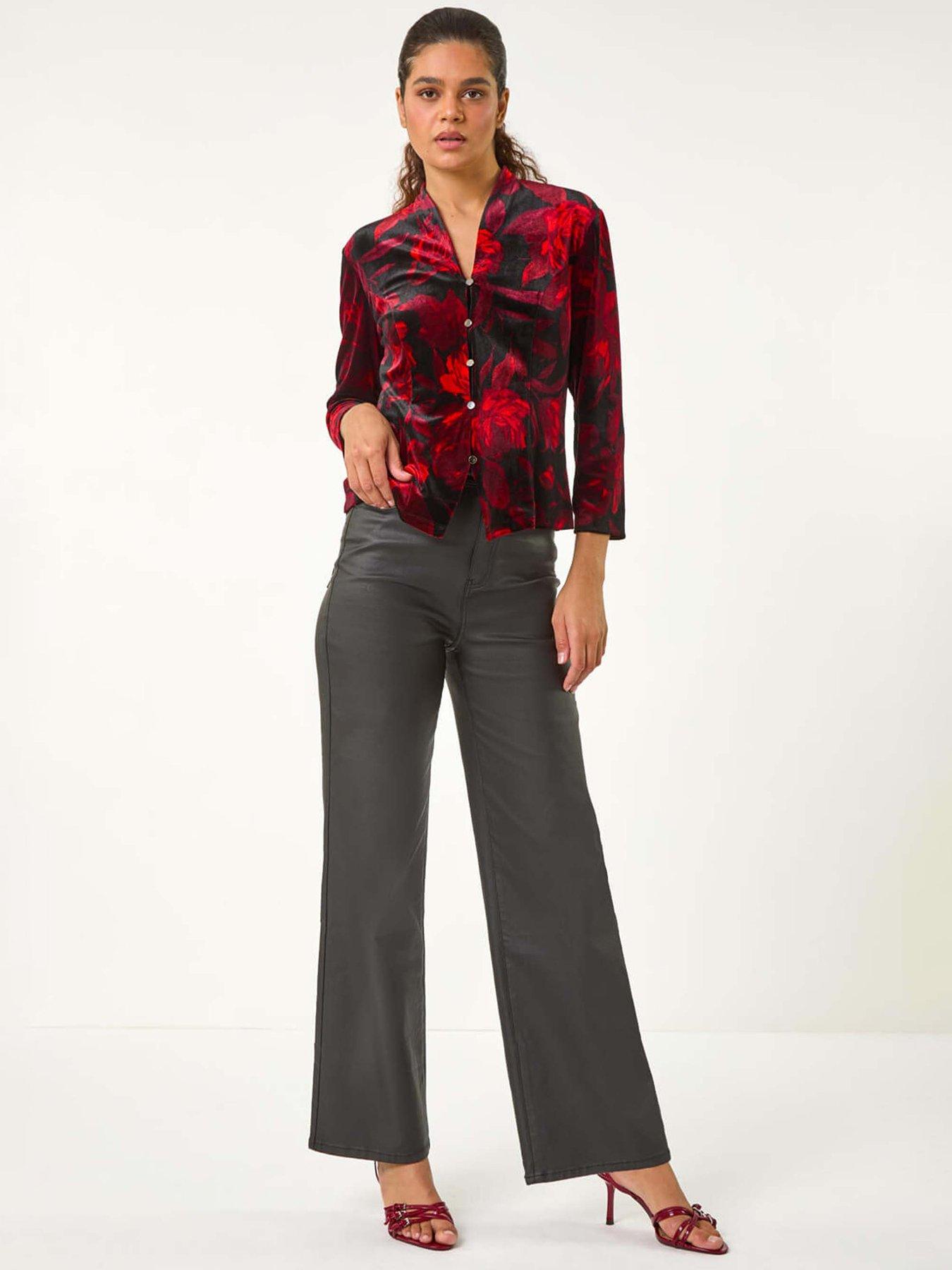roman-floral-print-velvet-blouse-redfront