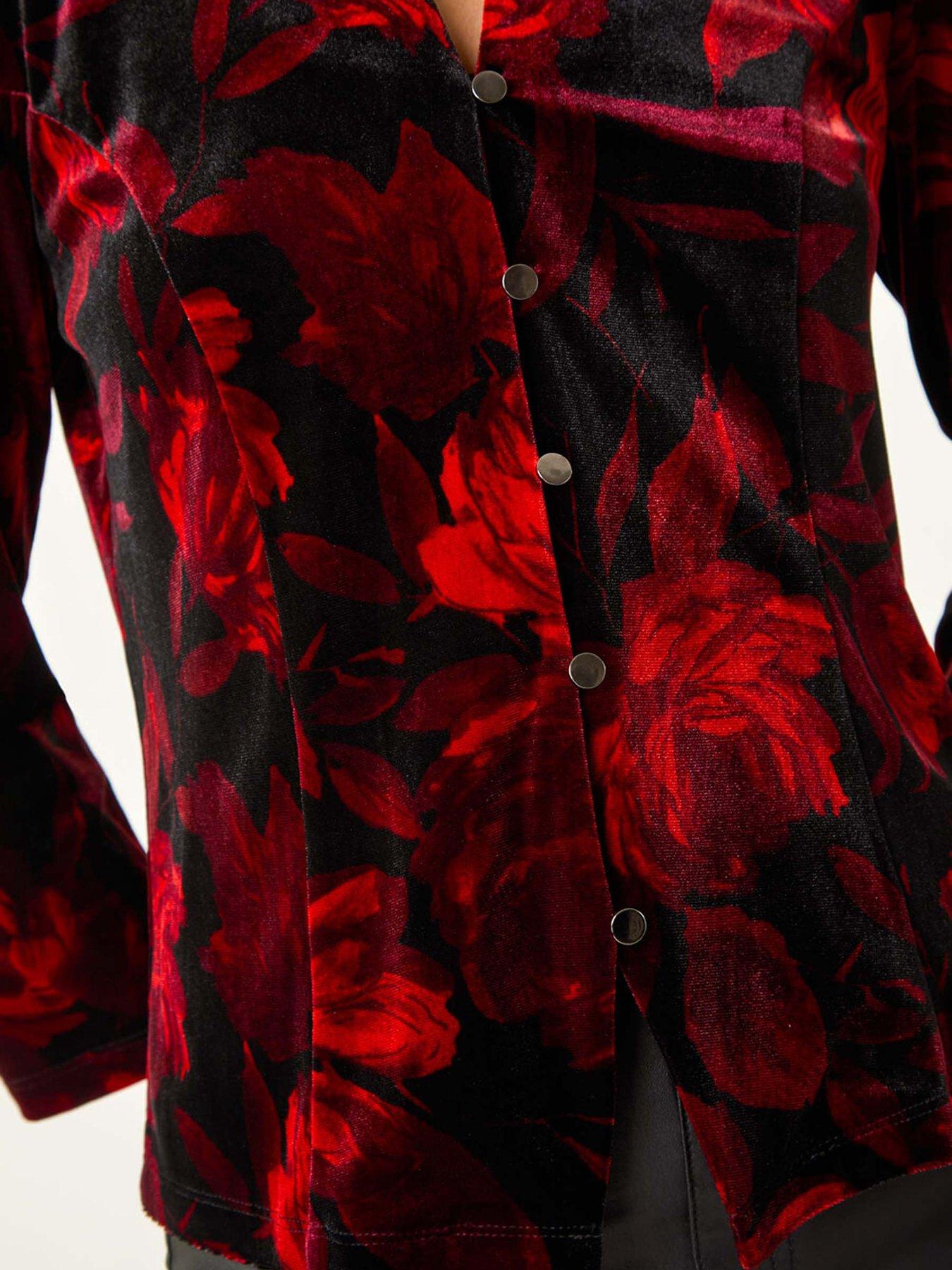 roman-floral-print-velvet-blouse-reddetail