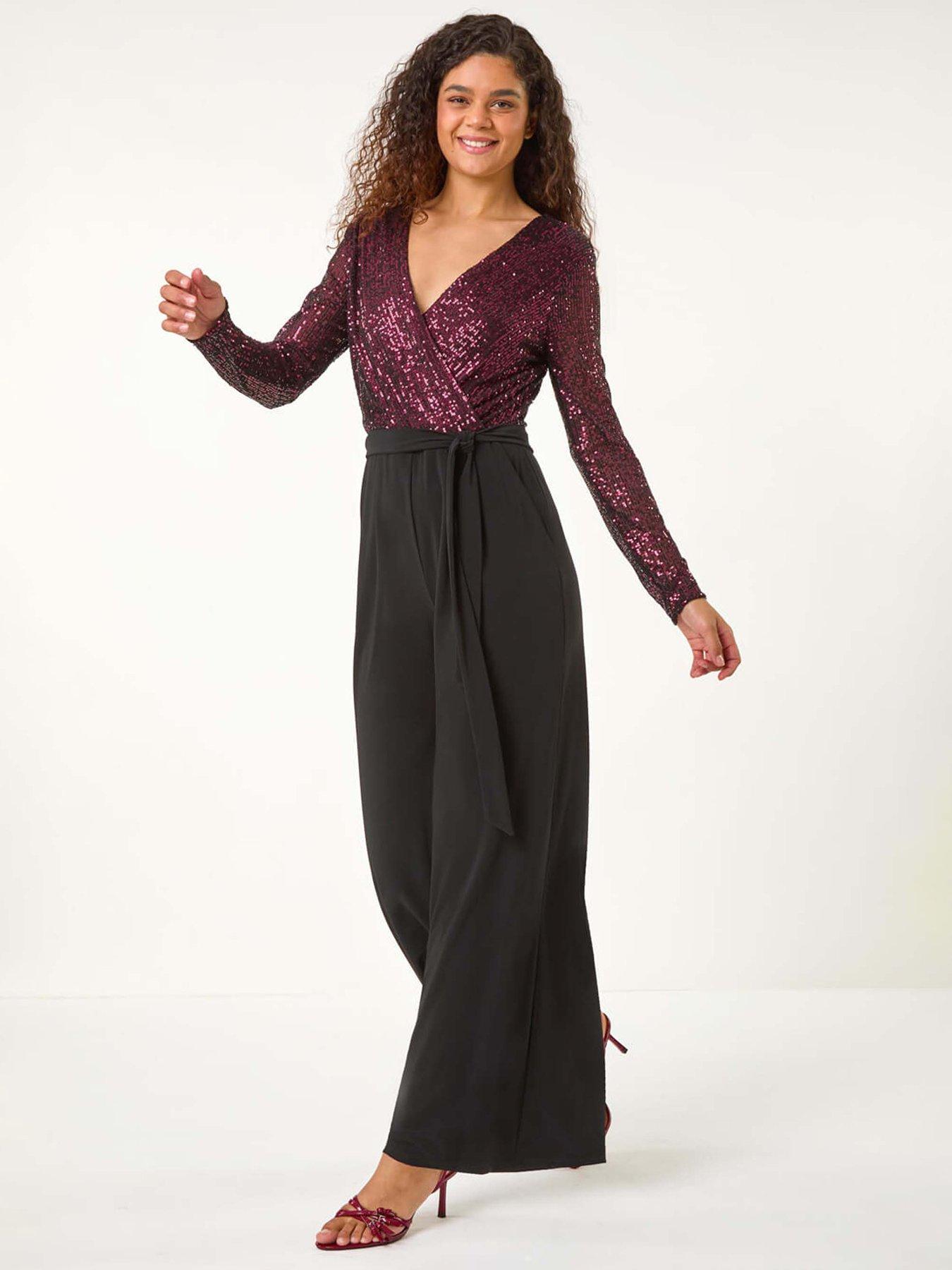 roman-sequin-wrap-v-neck-stretch-jumpsuit-magenta