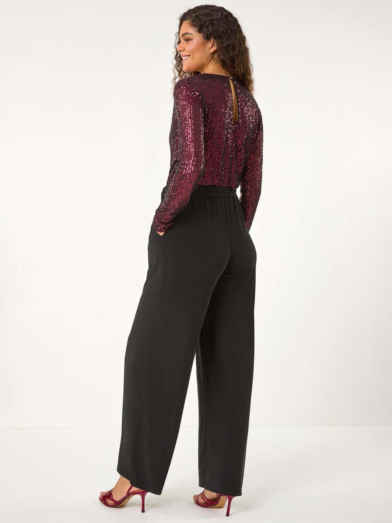 Image 2 of 5 of Roman Sequin Wrap V-neck Stretch Jumpsuit - Magenta