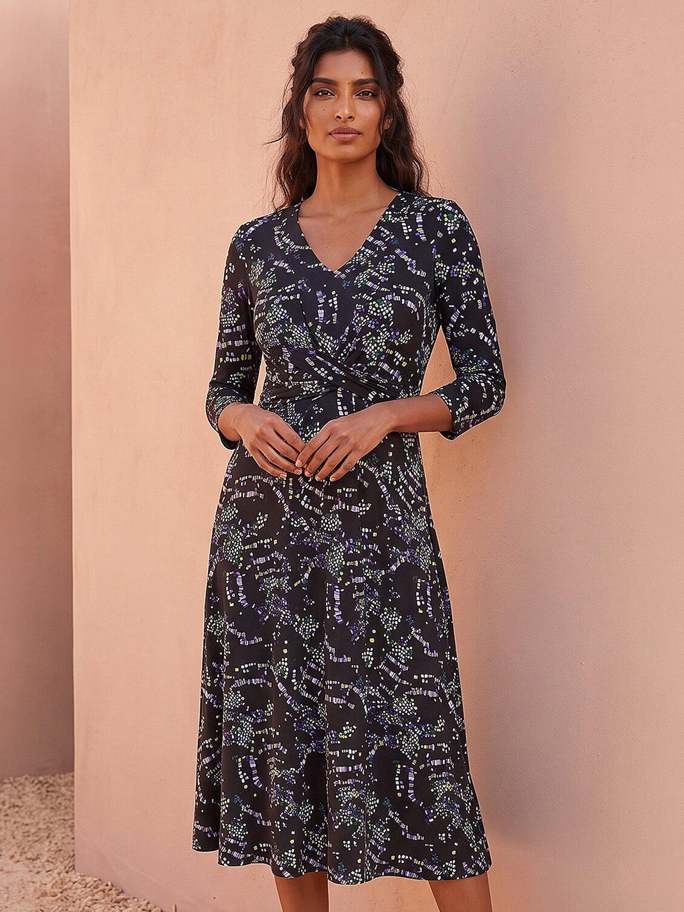 Roman Abstract Crossover Stretch Midi Dress - Lime