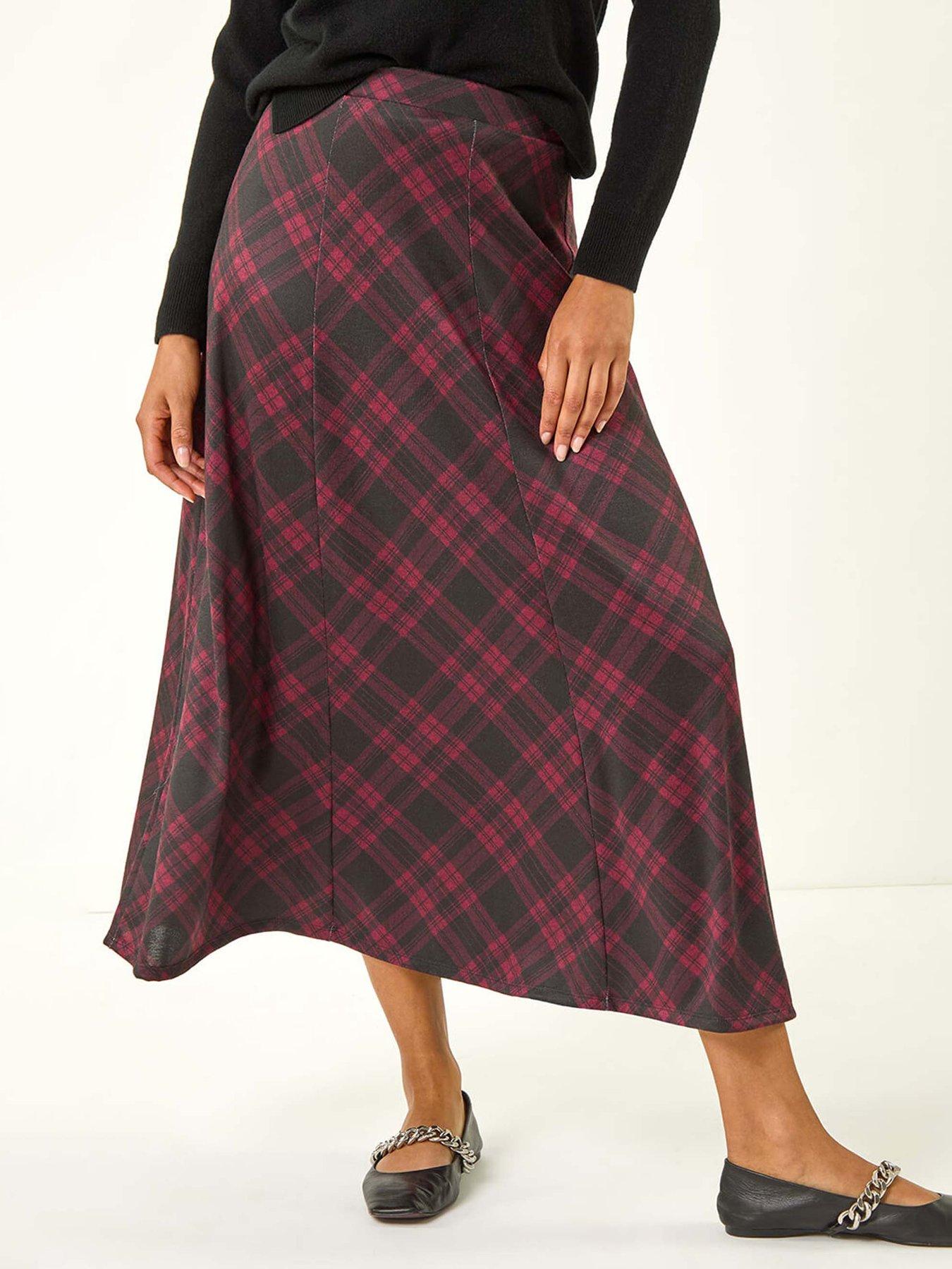 roman-check-print-midi-stretch-skirt-winefront