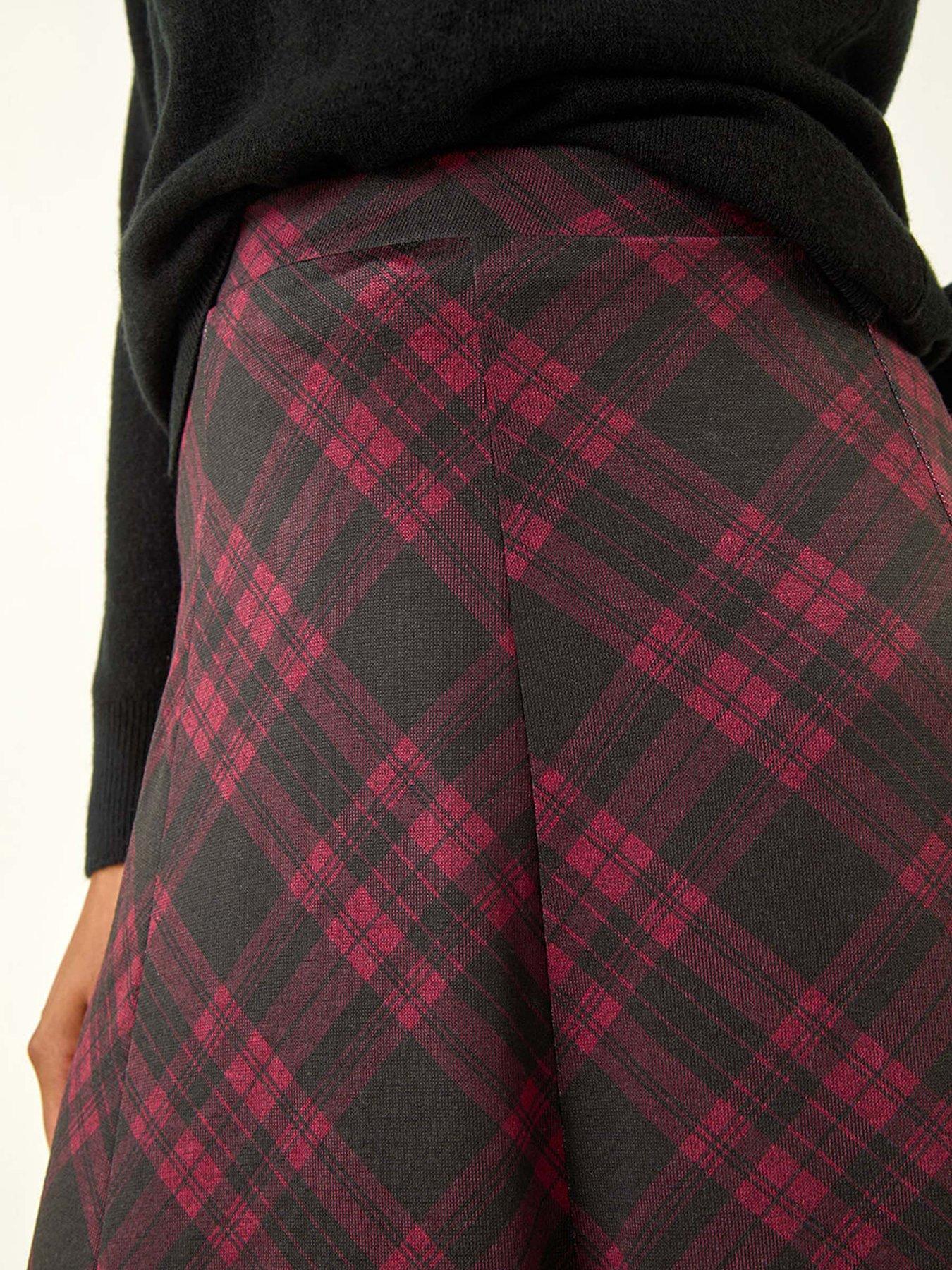 roman-check-print-midi-stretch-skirt-winedetail