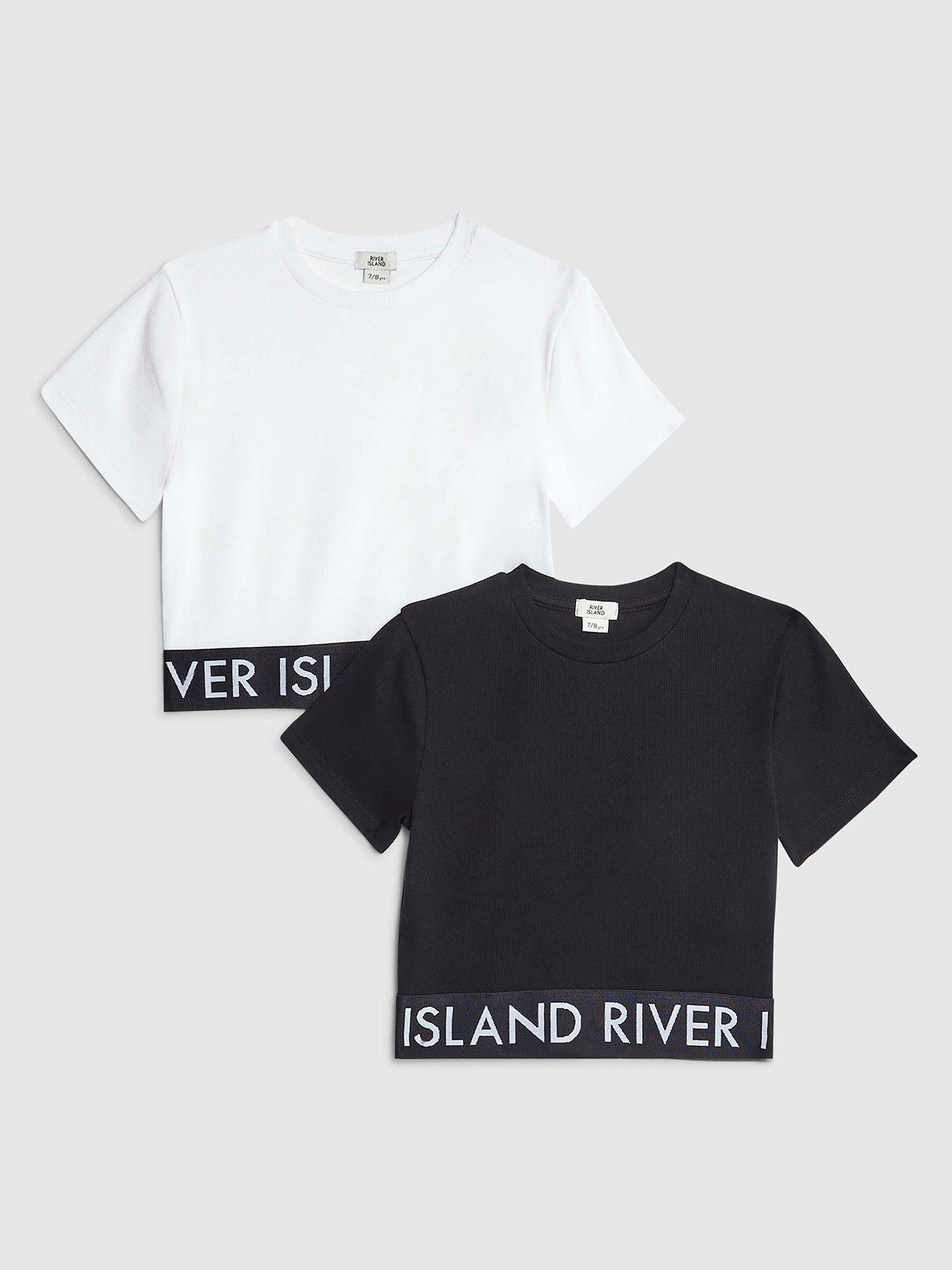 River Island Older Girls Ribbed Short Sleeve 2 Pack Tops - White