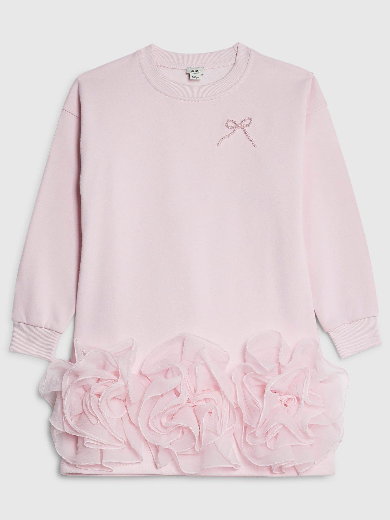 River Island Older Girls Rosette Bow Hem Sweat Dress - Pink