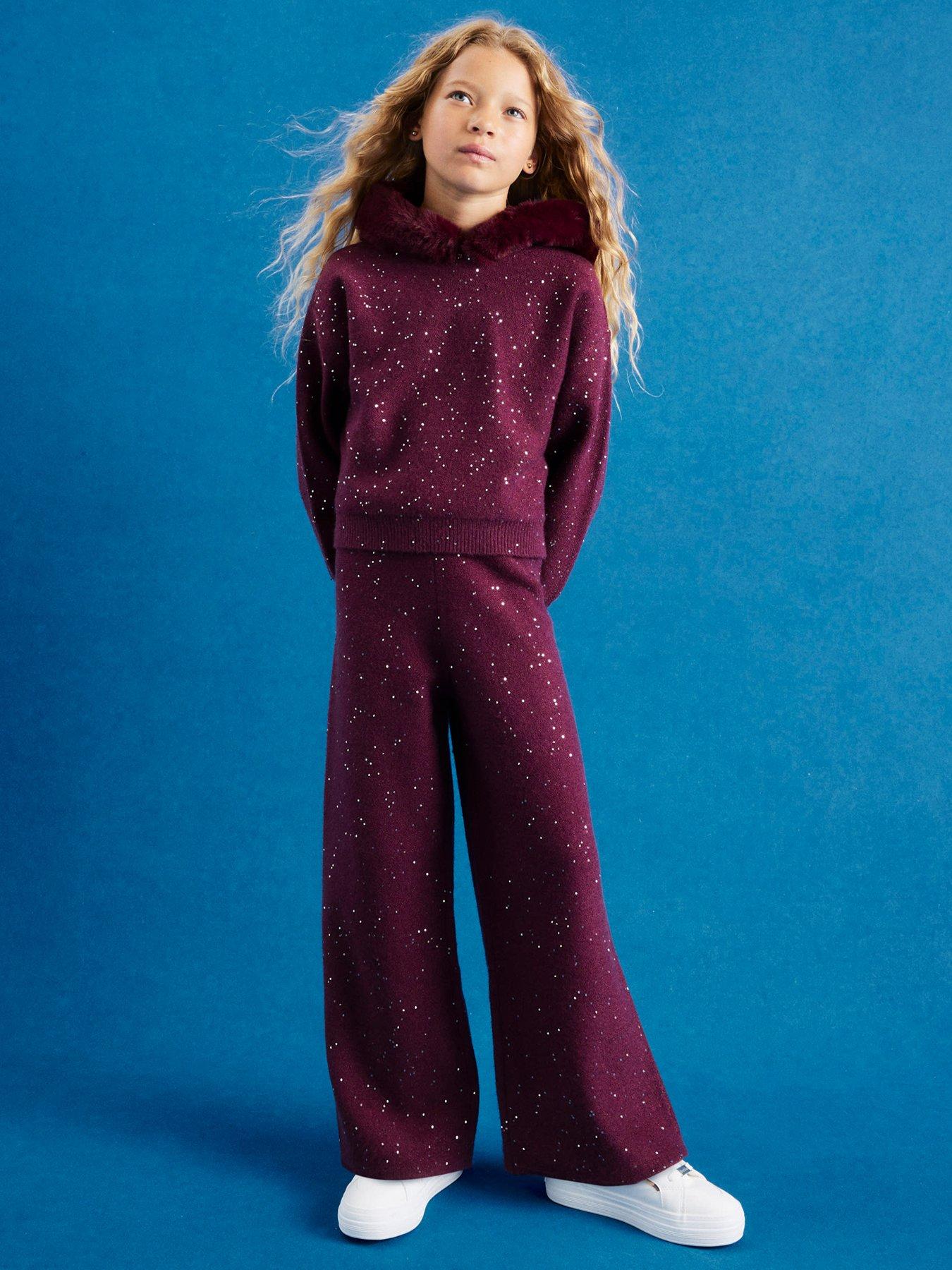 river-island-older-girls-sequin-fur-hooded-set-dark-red
