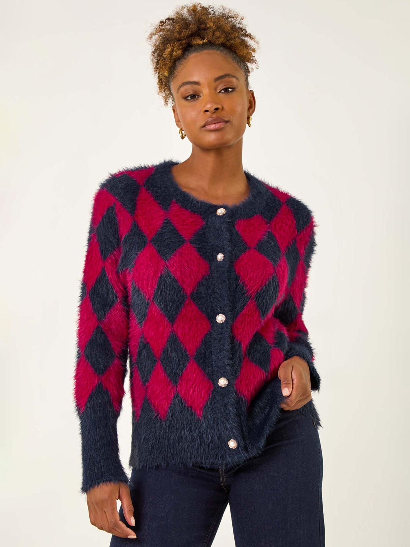 roman-checkered-buttoned-cardigan-red