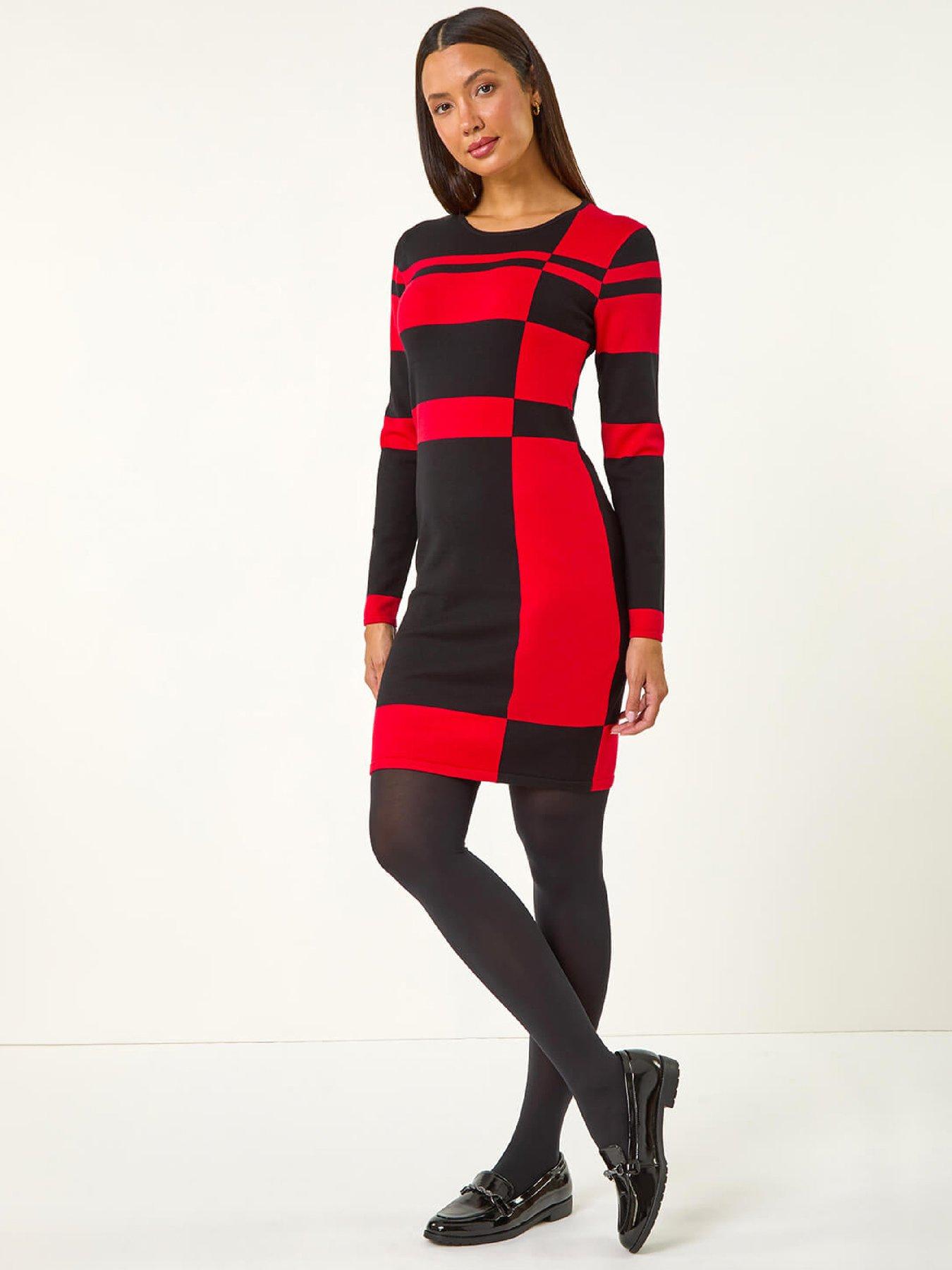 roman-colour-block-knit-dress-redfront