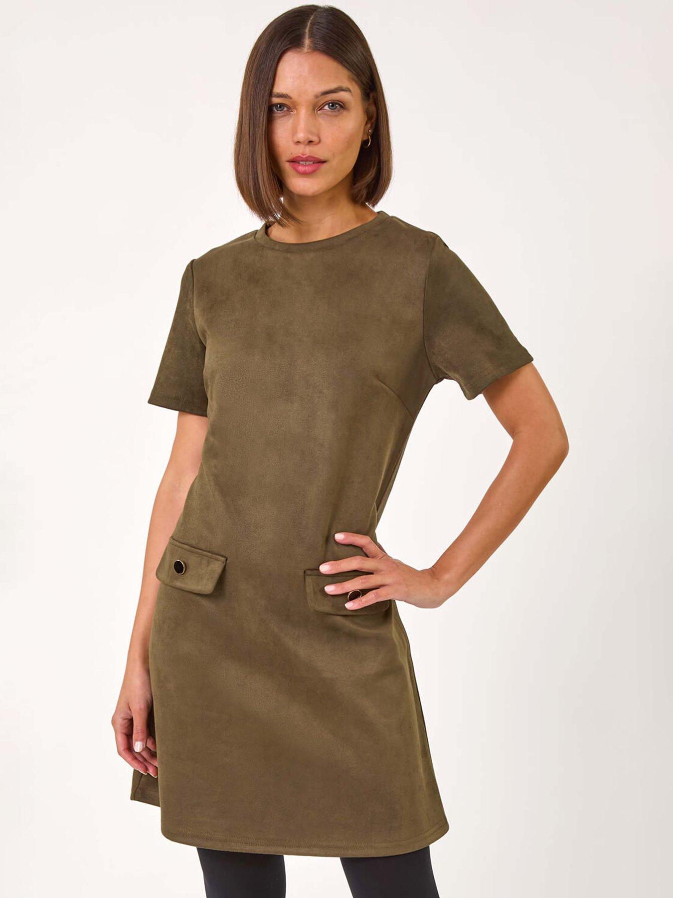 roman-suedette-button-shift-stretch-dress-khakifront