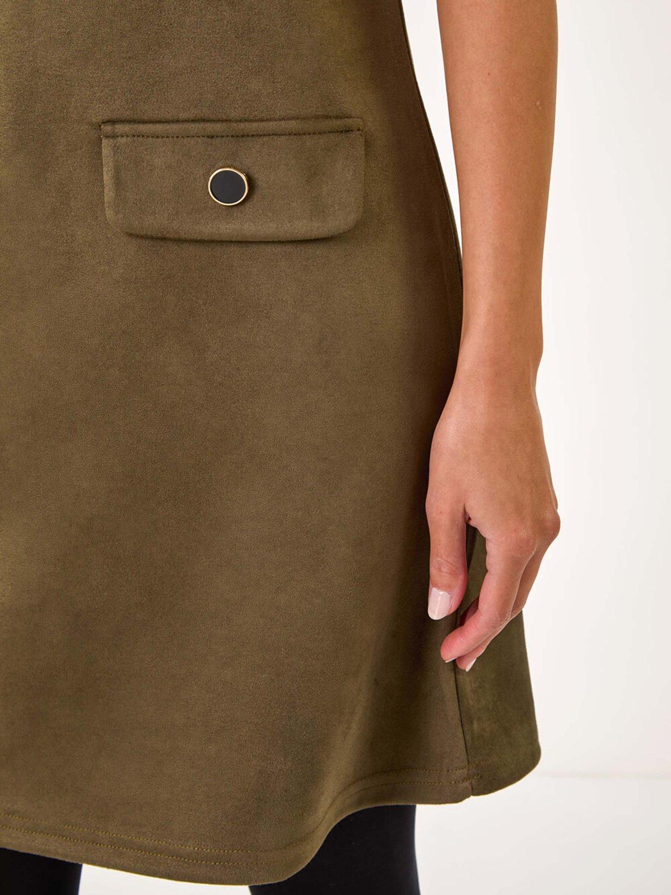 roman-suedette-button-shift-stretch-dress-khakidetail
