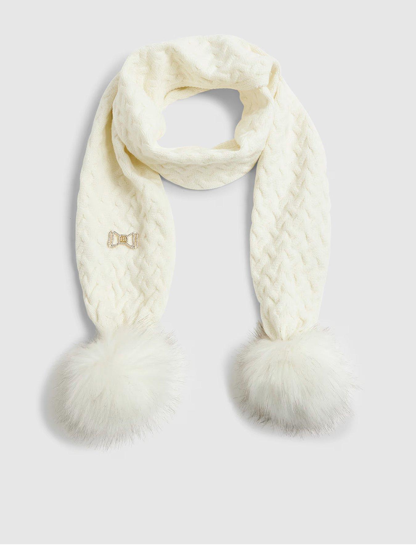 Image 1 of 1 of River Island Older Girls Knitted Pom Scarf - Cream