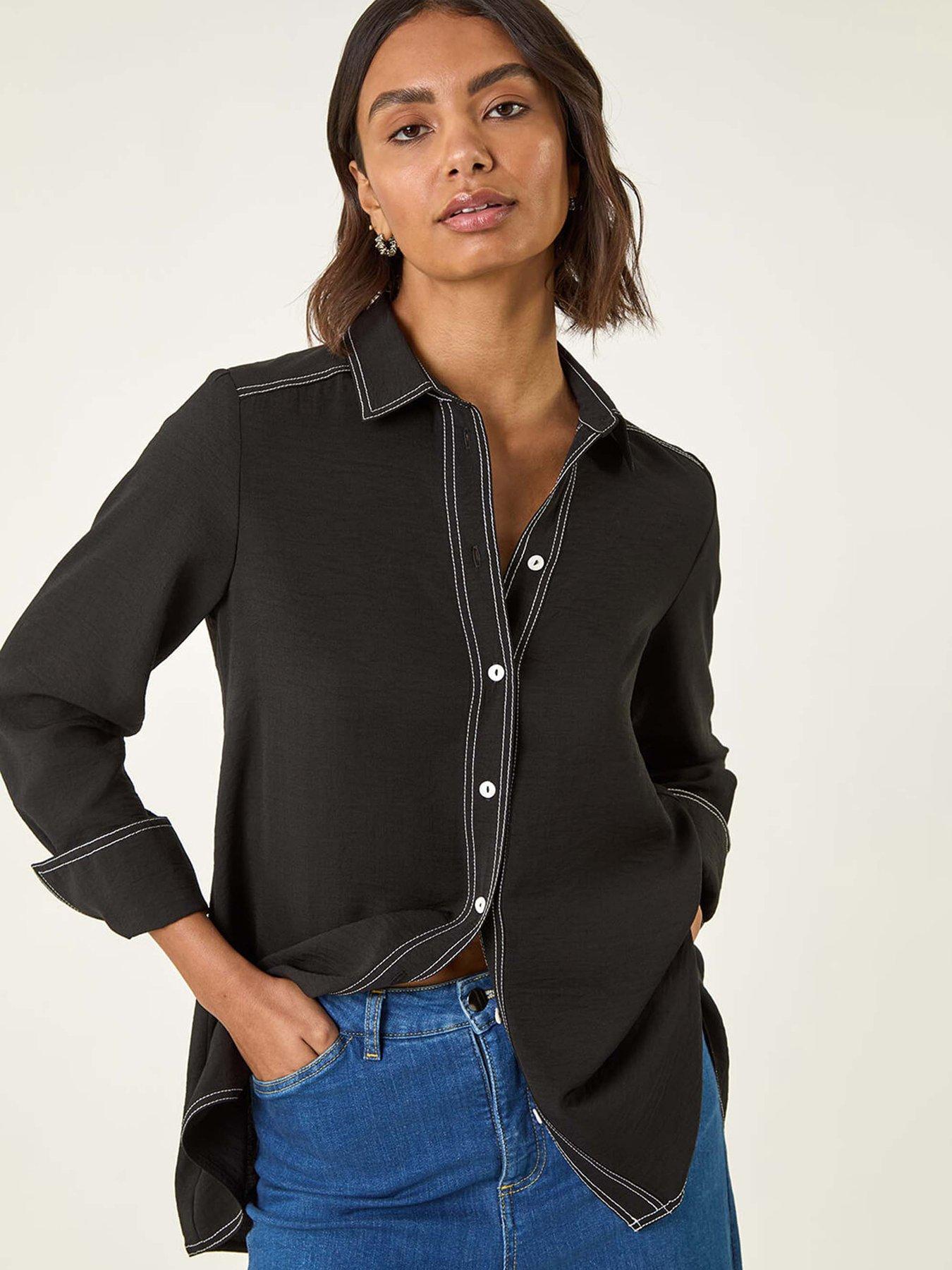 Roman Contrast Stitch Shirt - Black