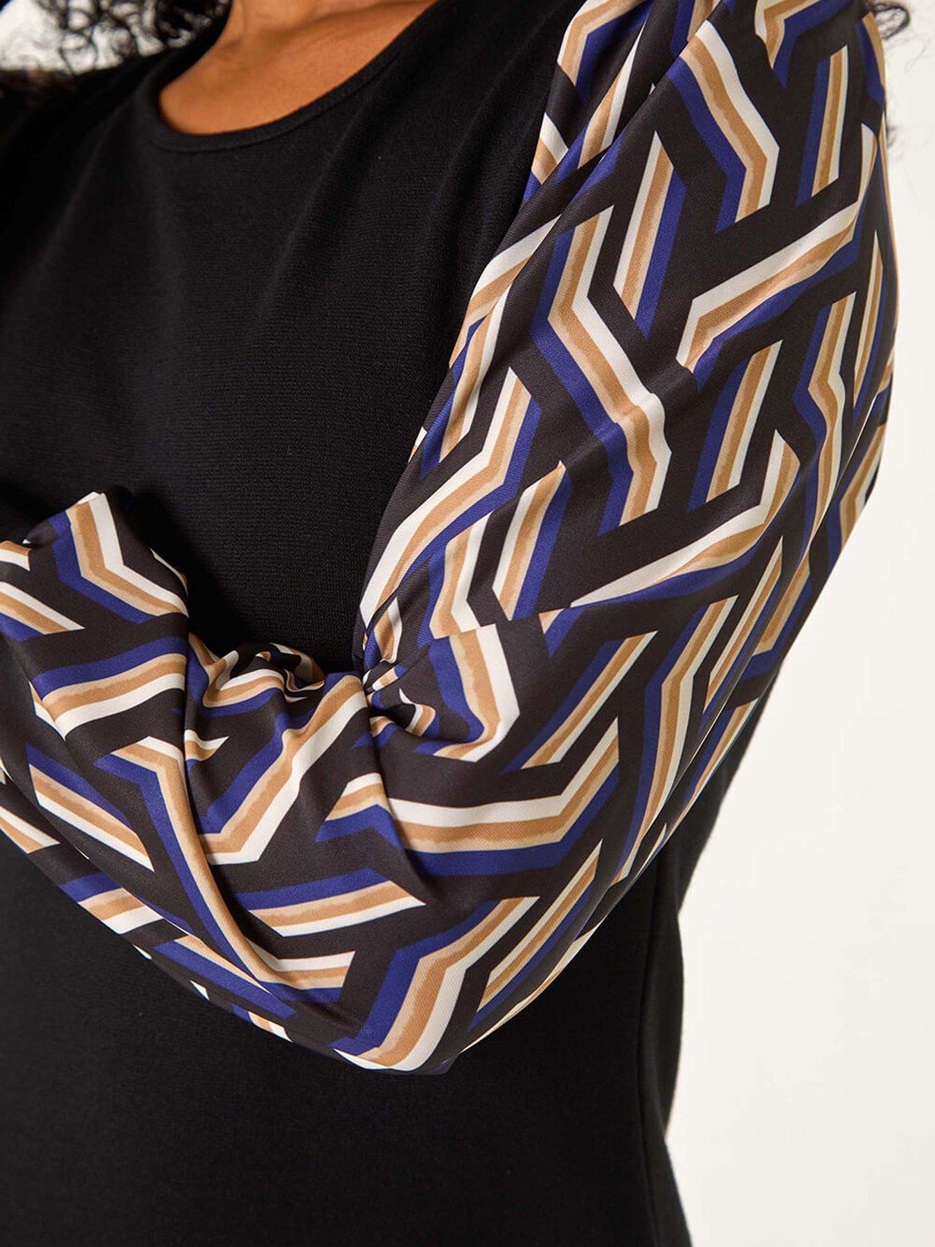 roman-petite-geo-print-sleeve-shift-dress-royal-bluedetail