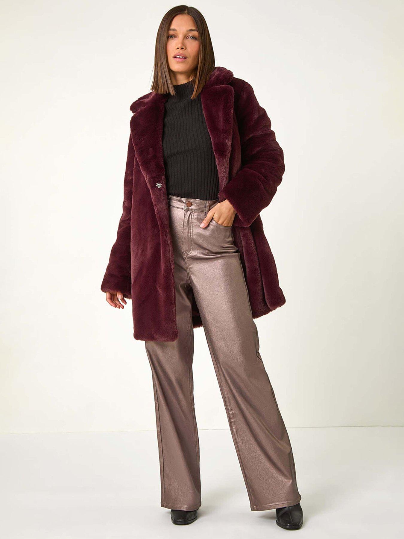 Roman Faux Fur Longline Coat - Bordeaux