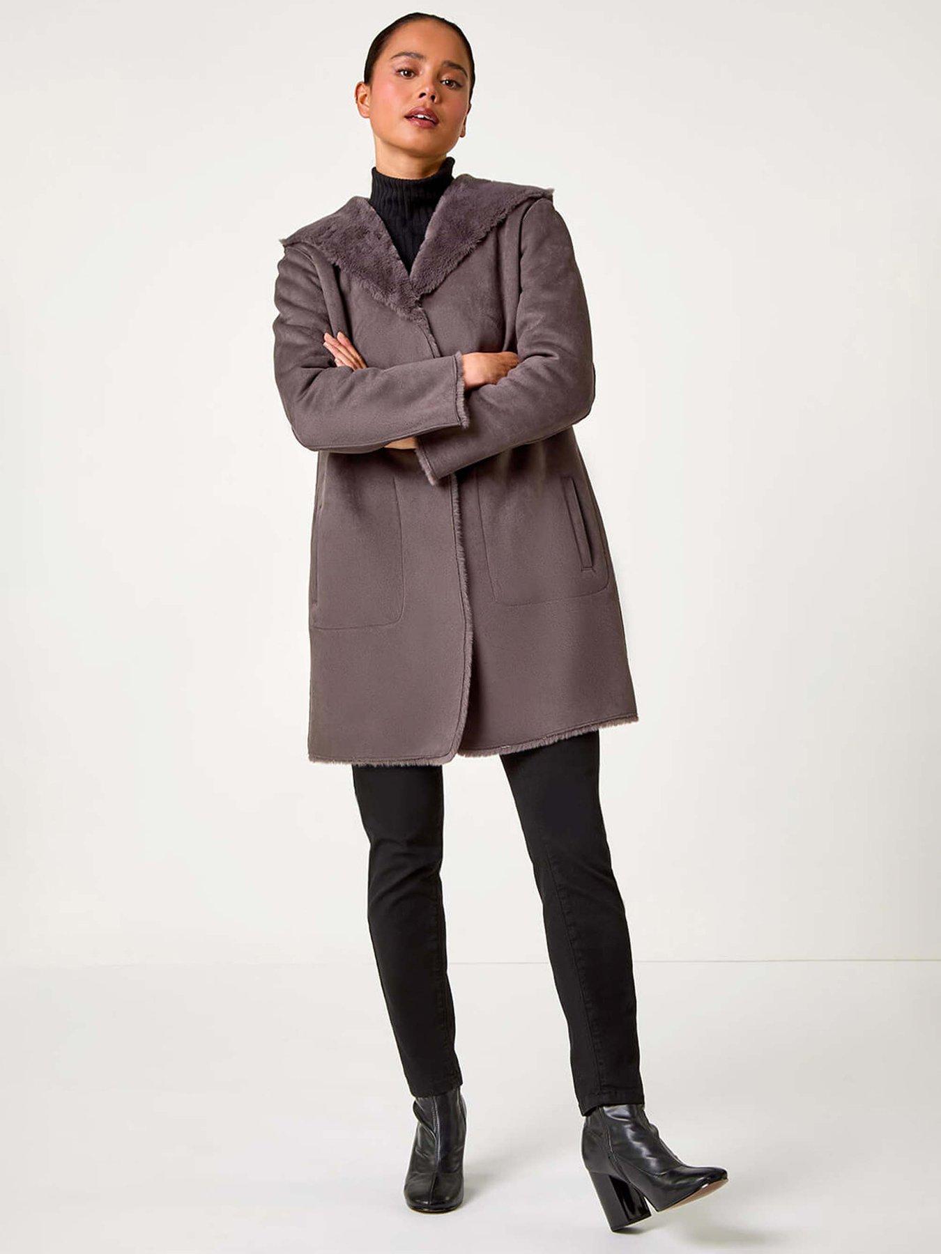 Roman Petite Reversible Faux Sheepskin Coat - Taupe