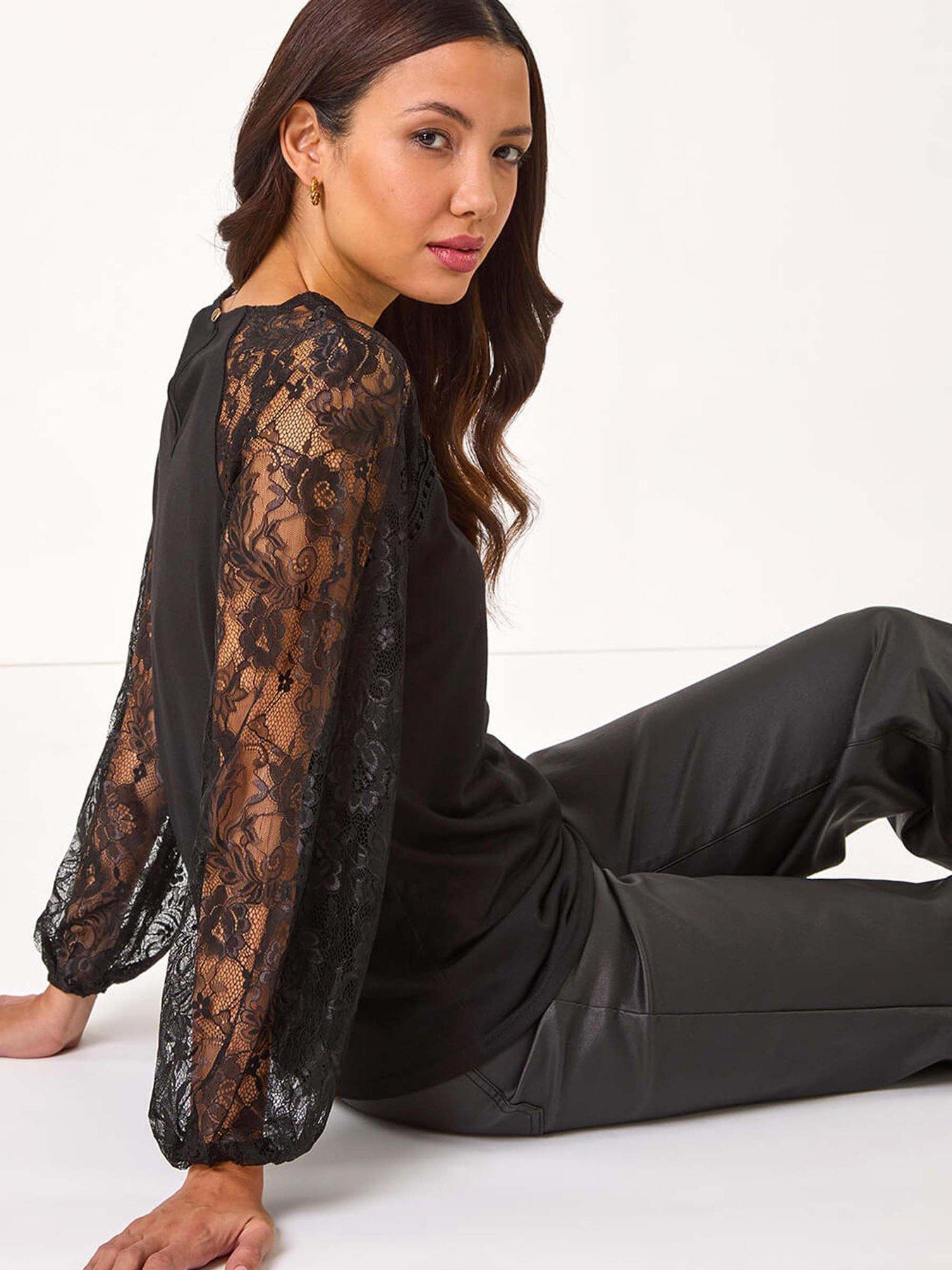 roman-lace-sleeve-stretch-tunic-top-blackoutfit