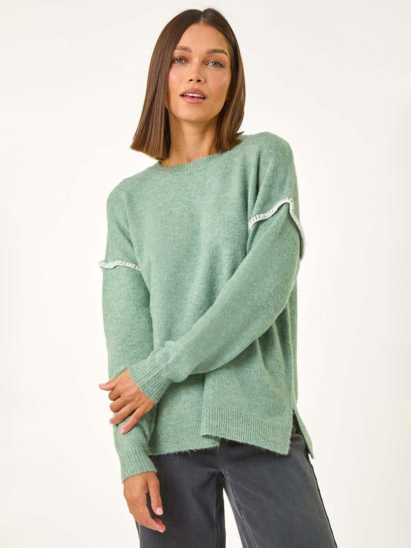 Roman Contrast Stitch Knit Jumper - Sage
