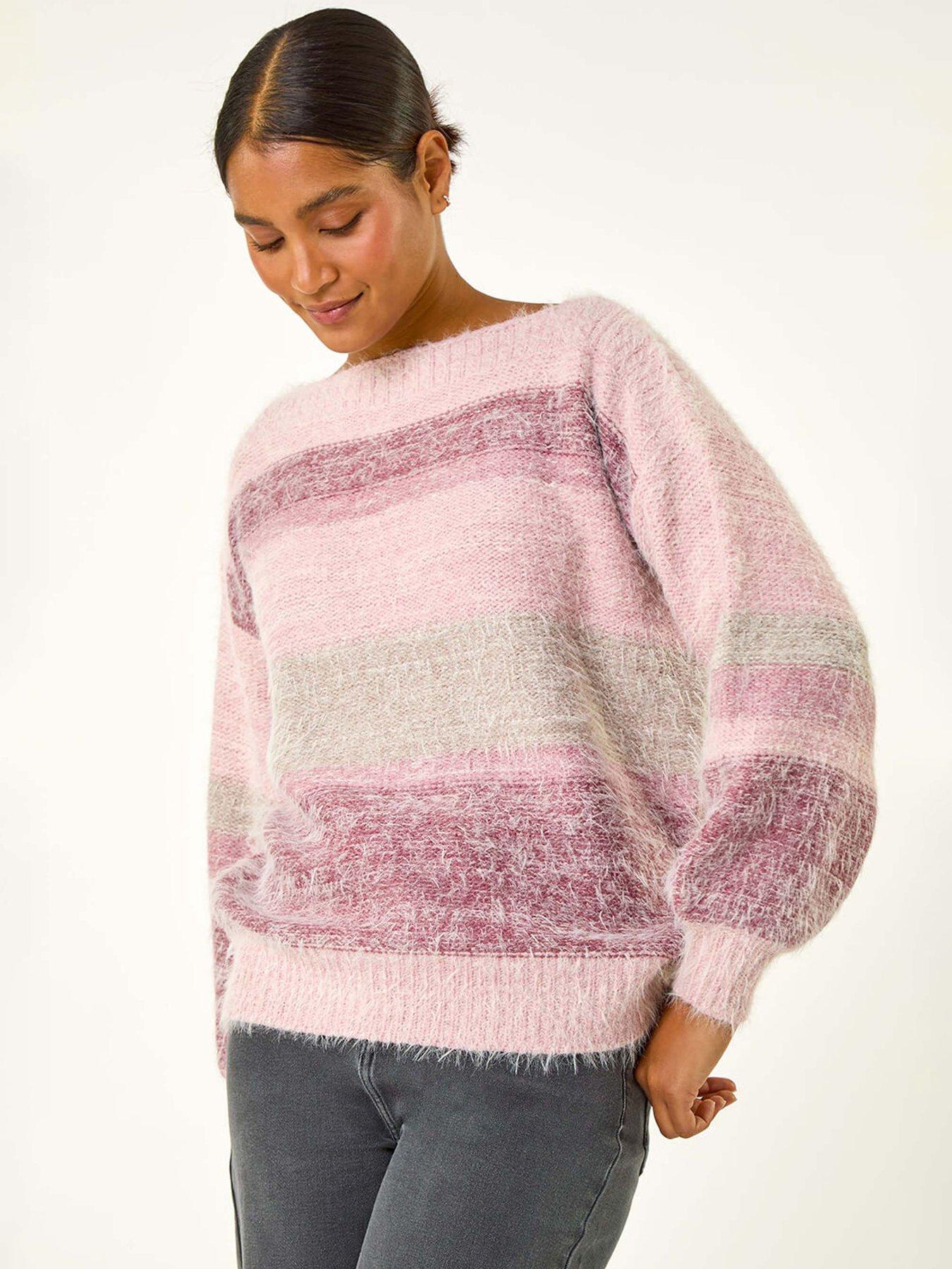 Roman Stripe Soft Knit Jumper - Light Pink