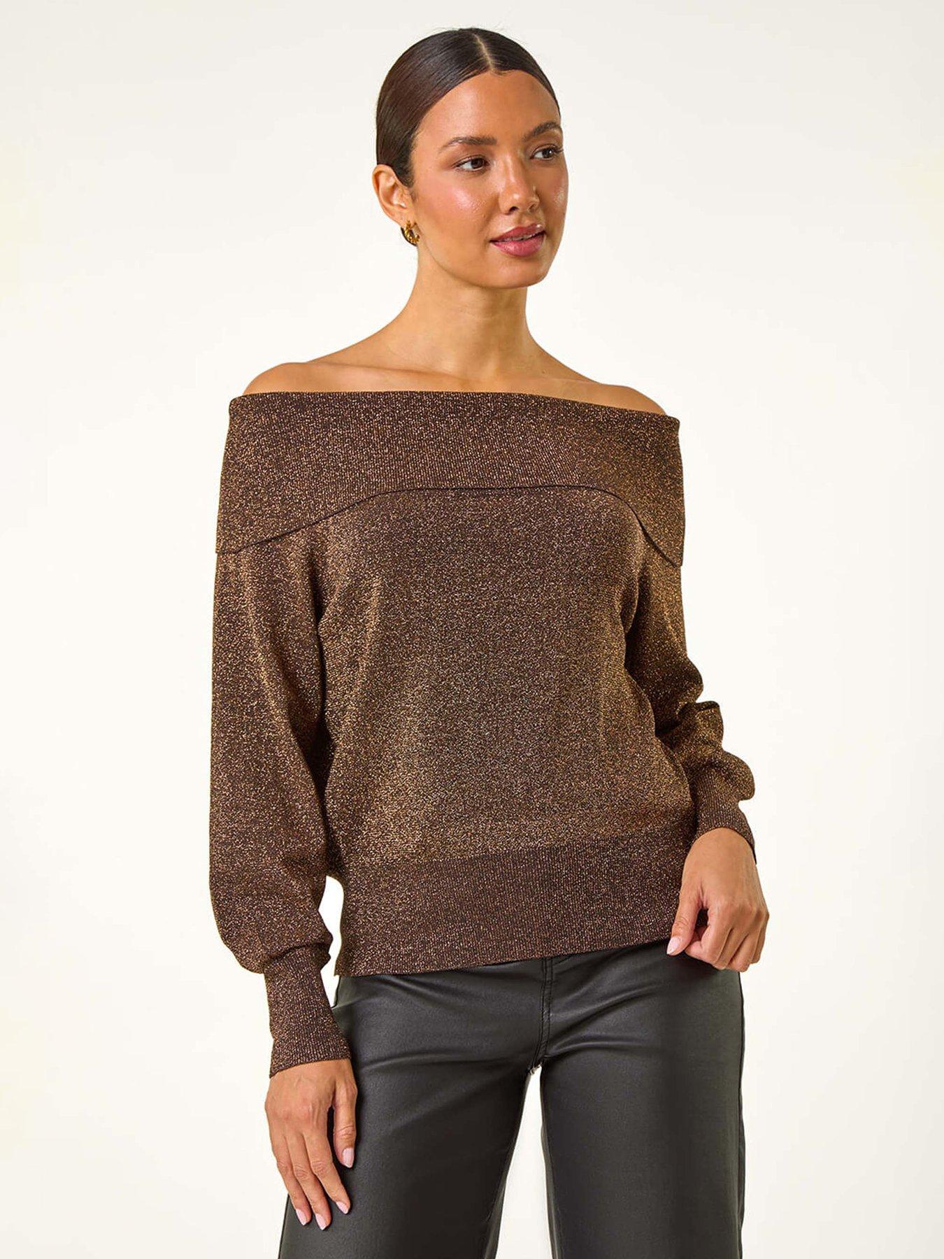 roman-bardot-shimmer-knit-jumper-bronzefront