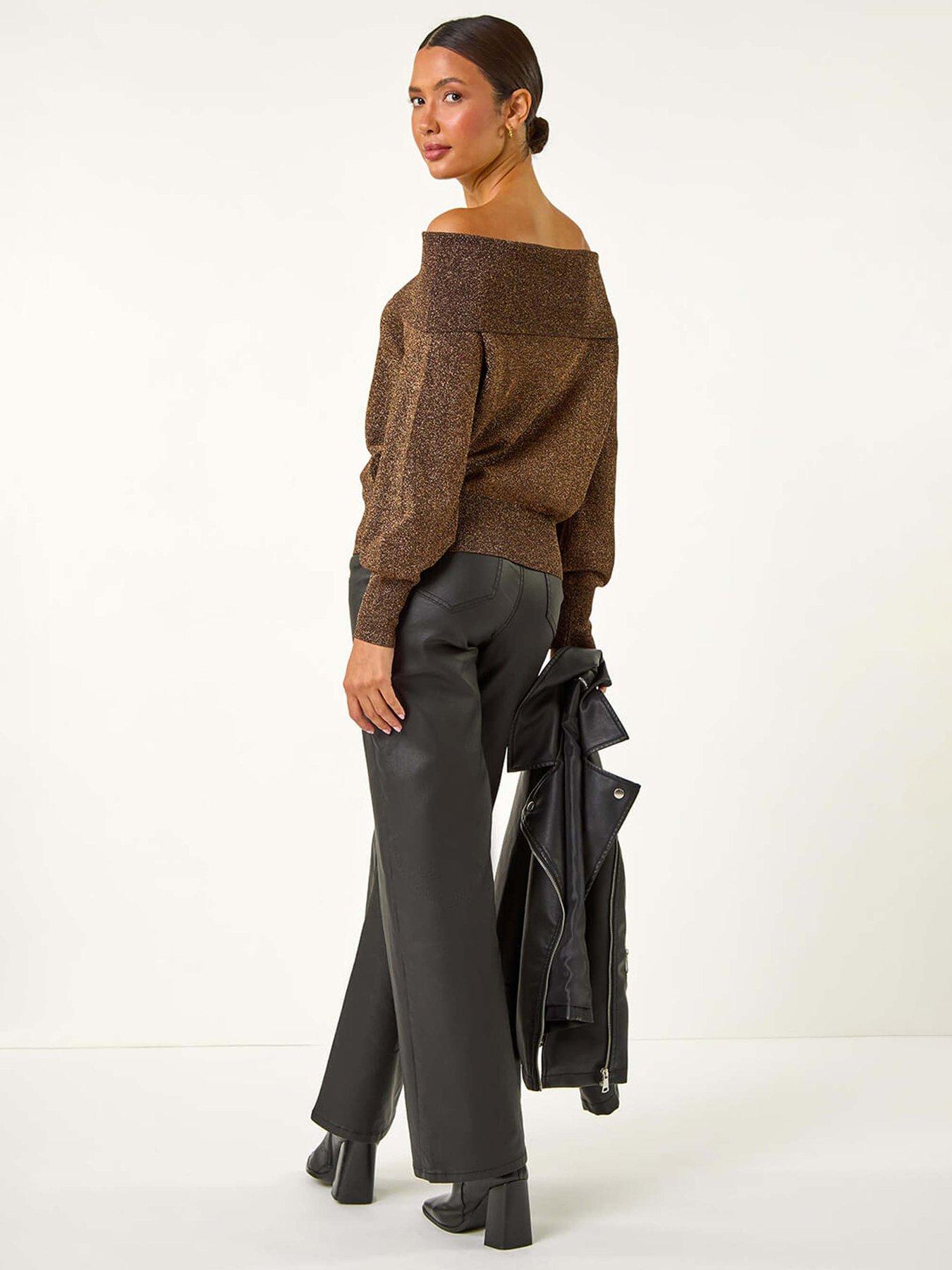 roman-bardot-shimmer-knit-jumper-bronzestillFront