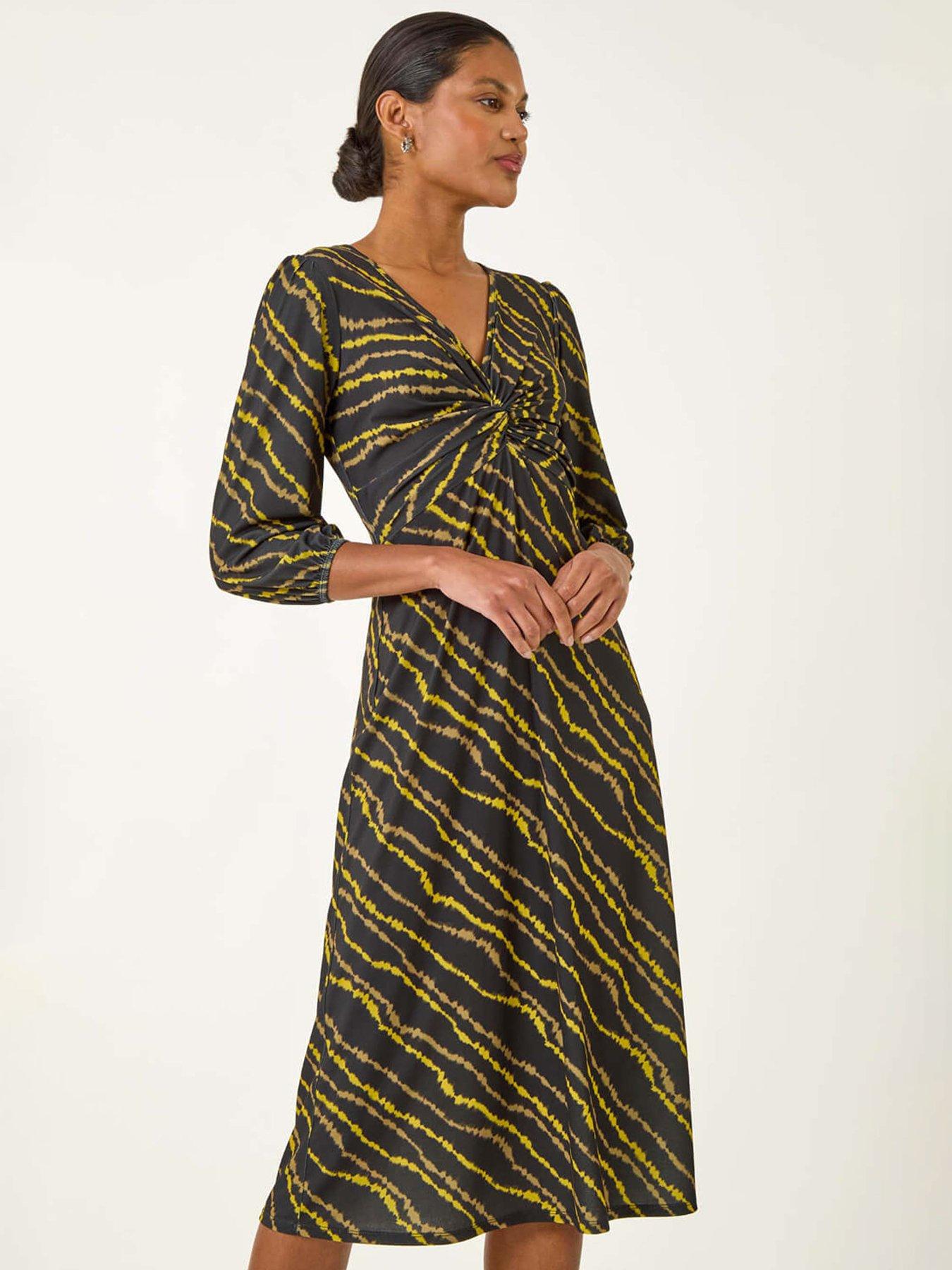 roman-abstract-twist-front-midi-dress-yellowback