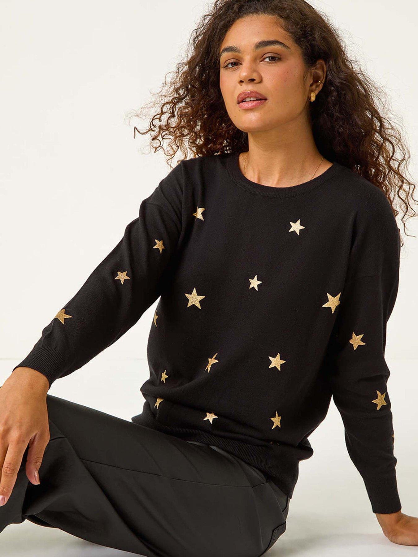 Roman Star Glitter Print Knit Jumper - Black