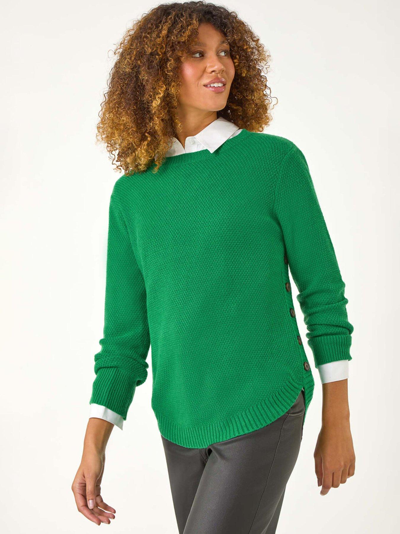 roman-textured-curved-hem-jumper-green