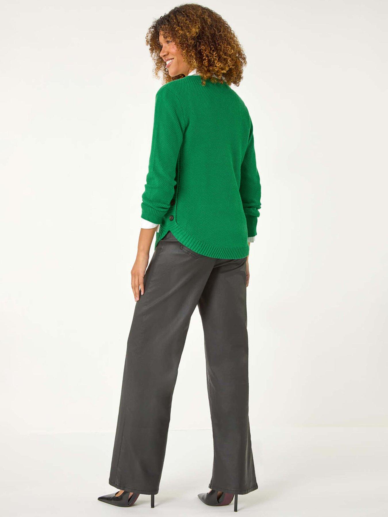 roman-textured-curved-hem-jumper-greenstillFront