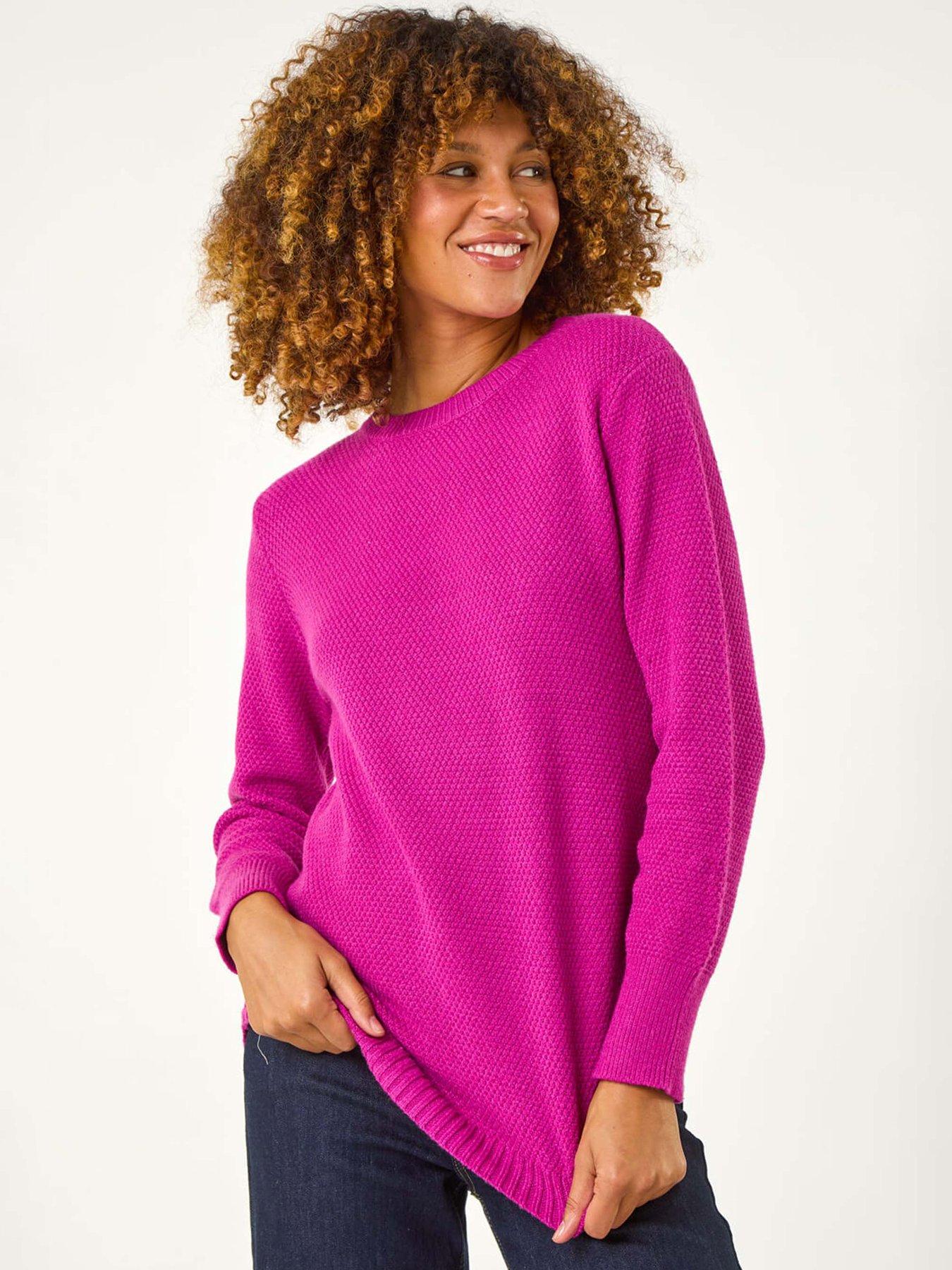 Roman Textured Curved Hem Jumper - Magenta