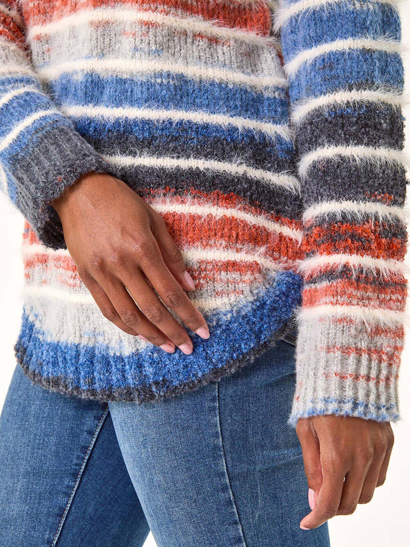 roman-fluffy-striped-curve-hem-jumper-denimoutfit