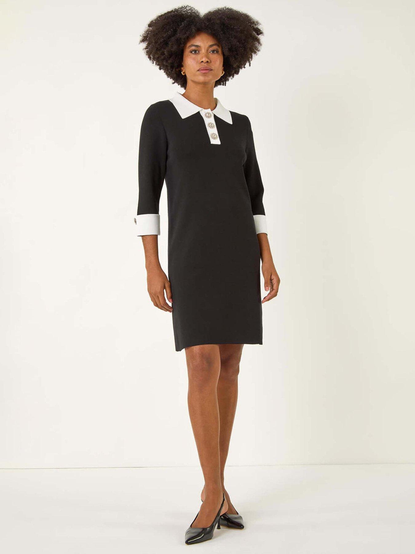 Roman Knitted Sparkle Button Dress - Black