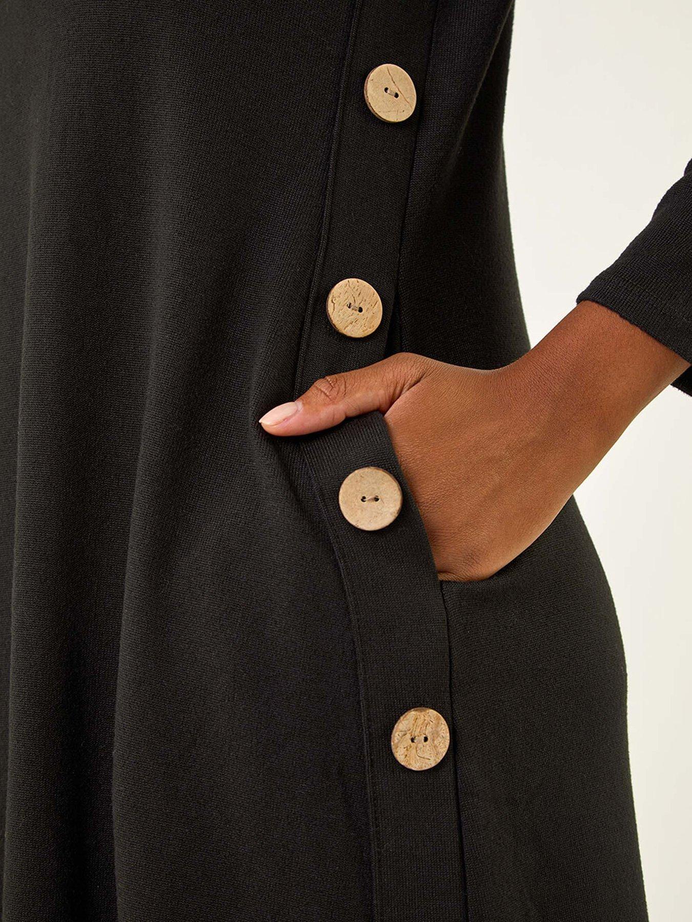 Image 5 of 5 of Roman Side Button Detail Swing Dress - Black