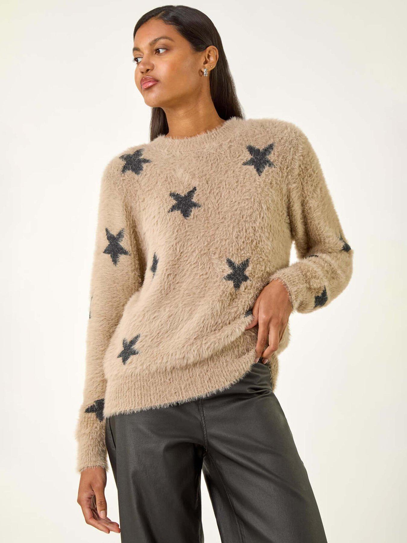 Roman Fluffy Star Knit Jumper - Beige
