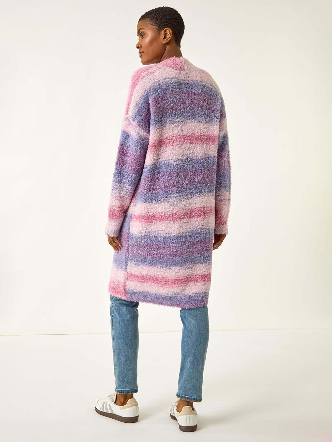roman-fluffy-stripe-longline-cardigan-pinkstillFront