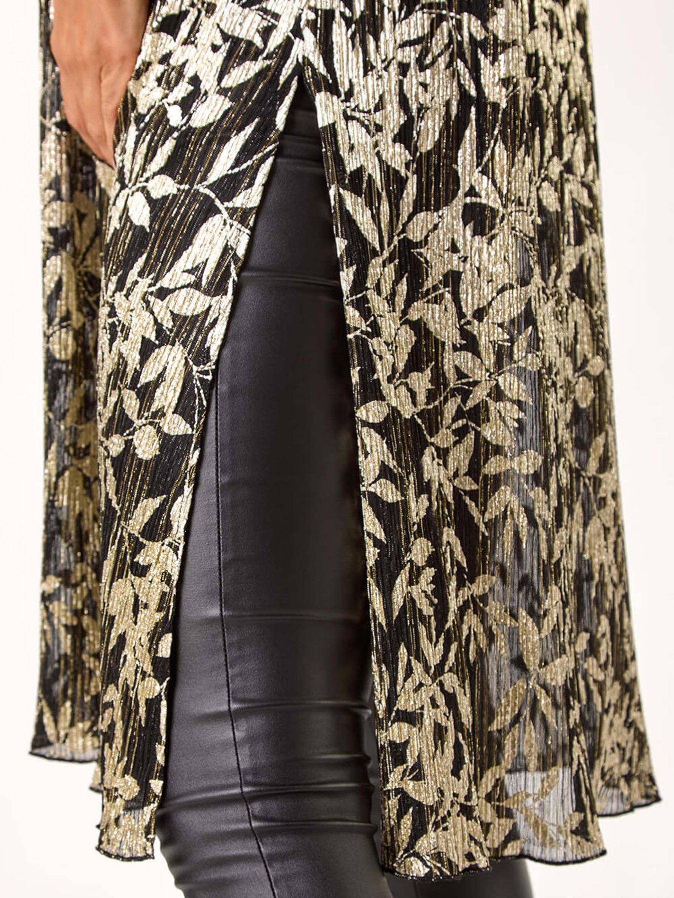 Image 5 of 5 of Roman Foil Leaf Print Plisse Kimono - Gold