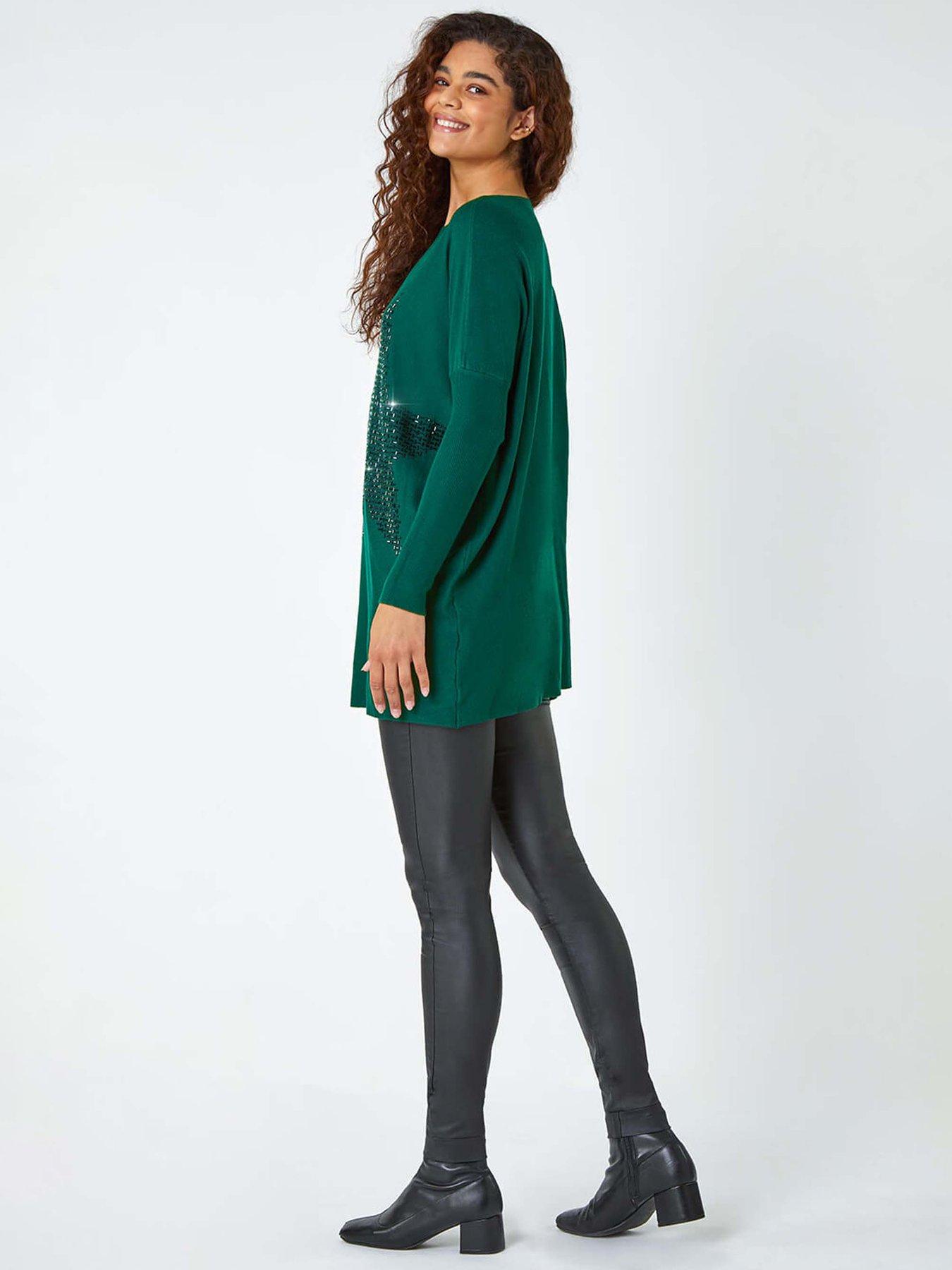 roman-embellished-star-print-longline-jumper-emeraldstillFront