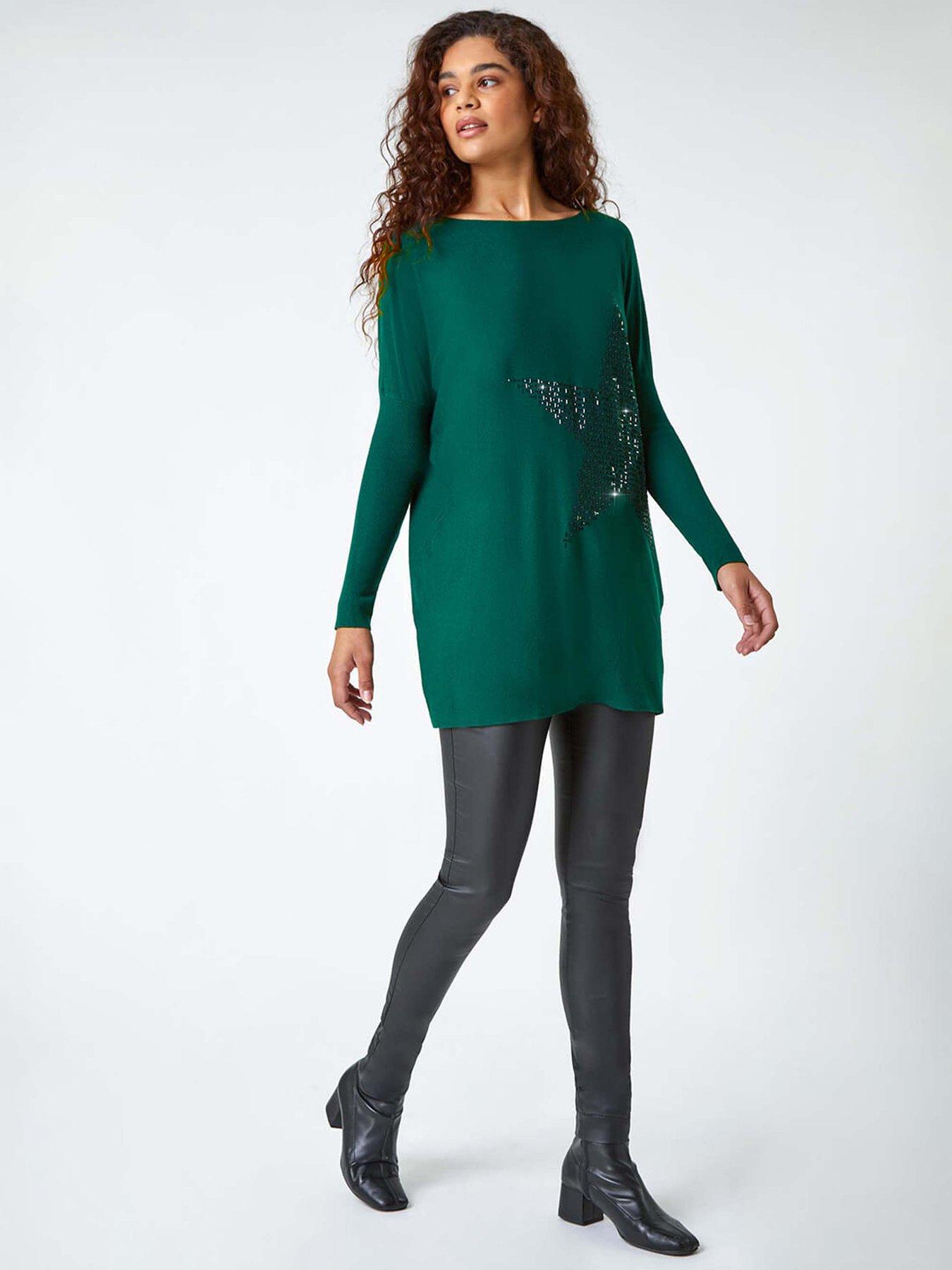 roman-embellished-star-print-longline-jumper-emeraldback