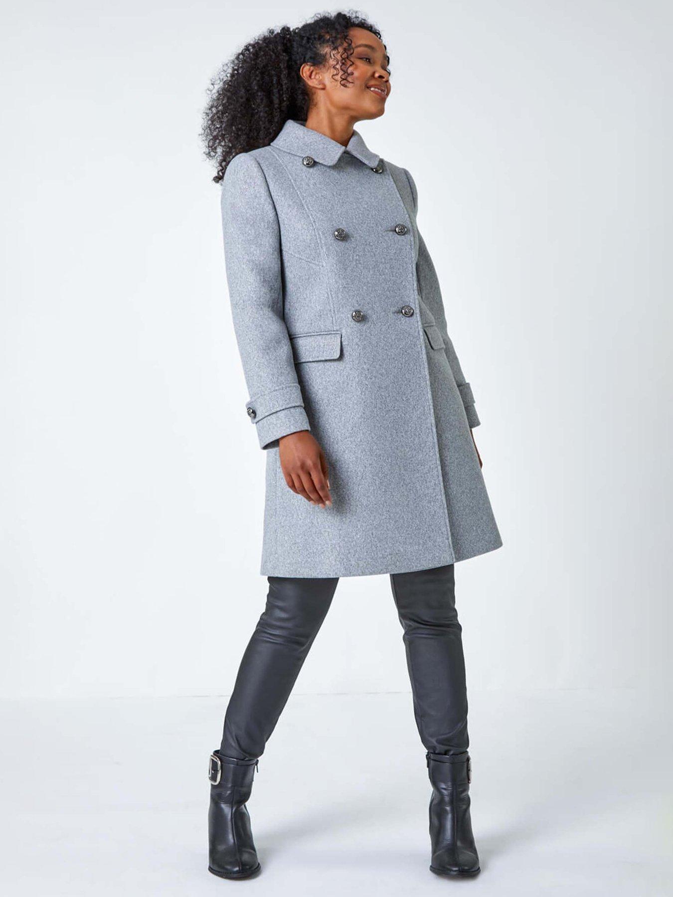Roman Petite Double Breasted Military Coat - Grey