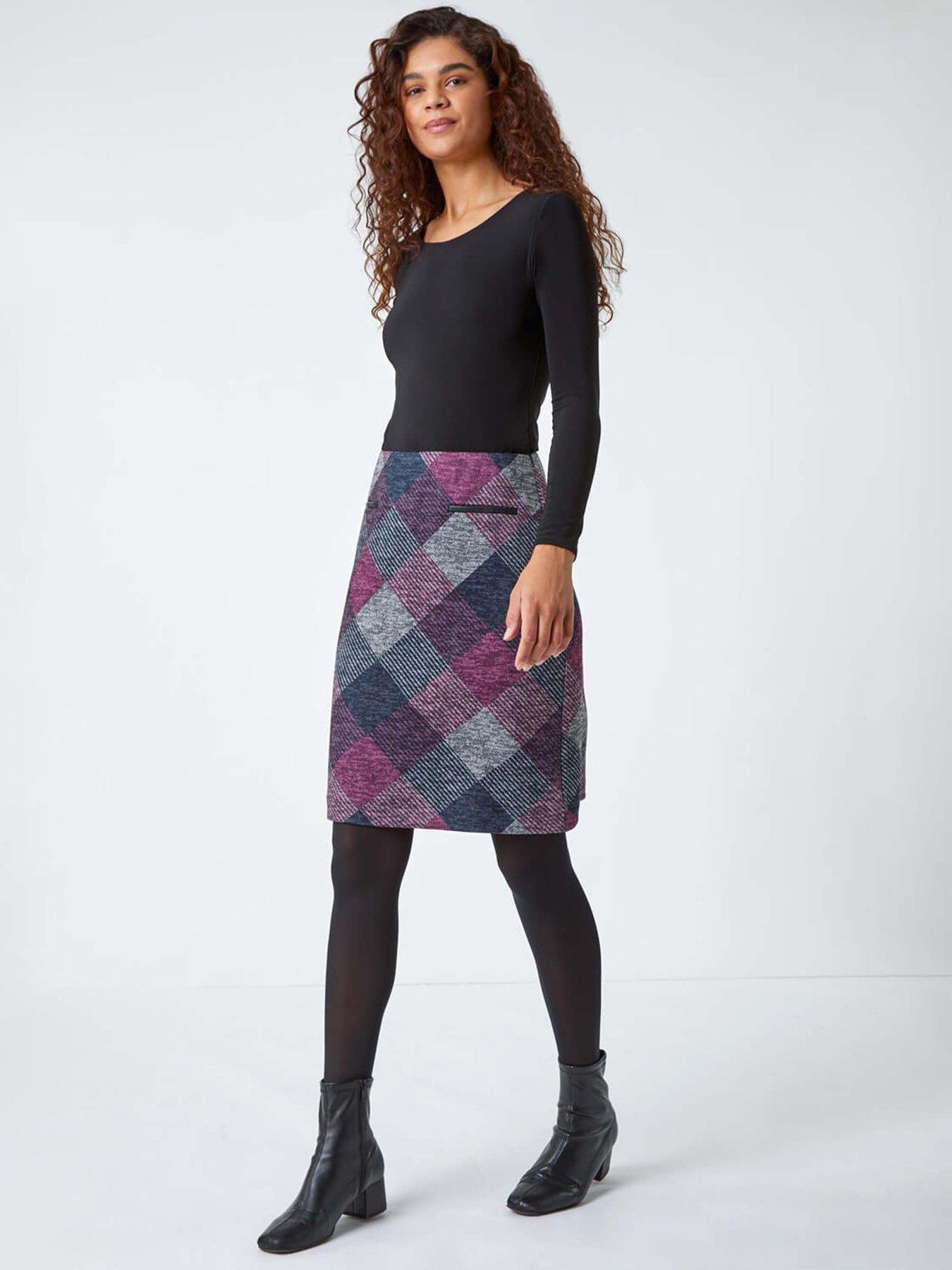 roman-elastic-waist-check-print-pocket-a-line-skirt-pinkfront
