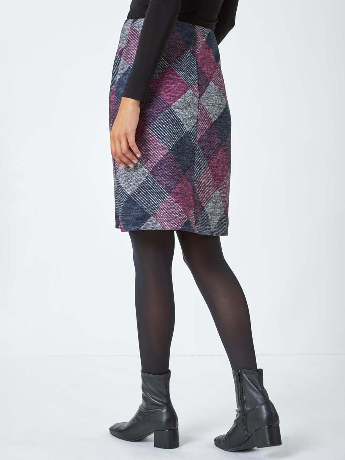 roman-elastic-waist-check-print-pocket-a-line-skirt-pinkstillFront