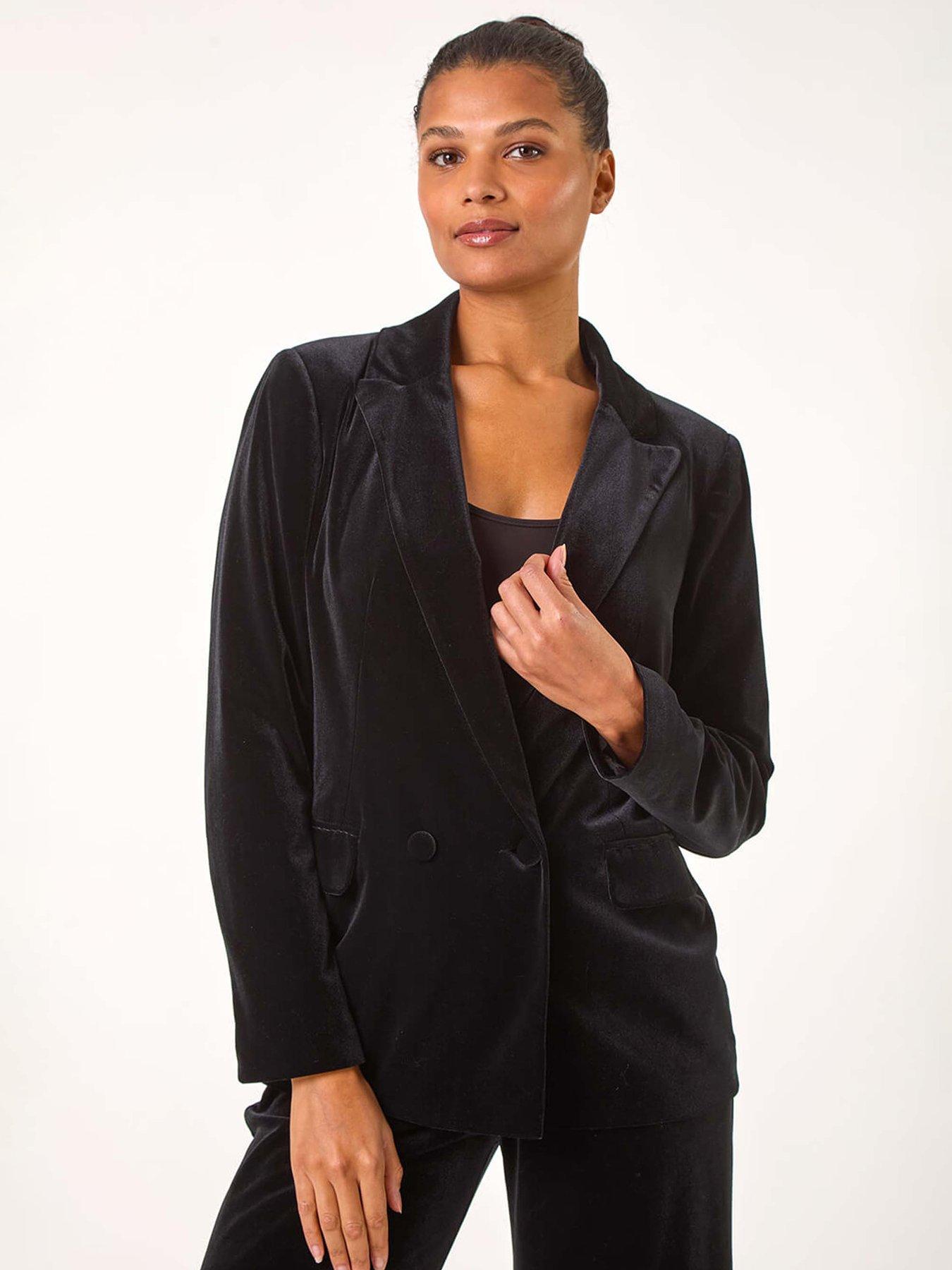 Roman Velvet Double Breasted Blazer - Black