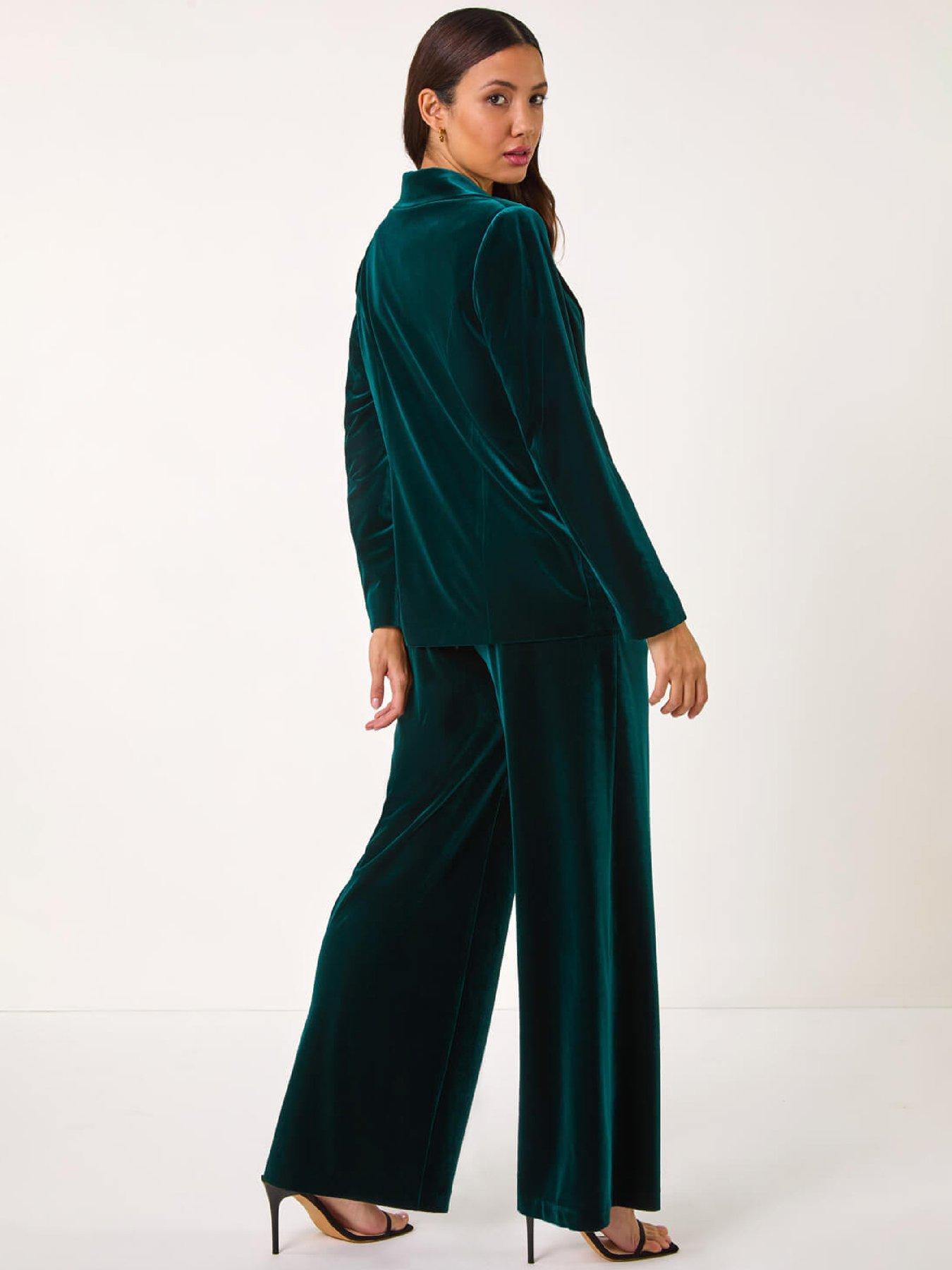 Image 2 of 5 of Roman Velvet Double Breasted Blazer - Green