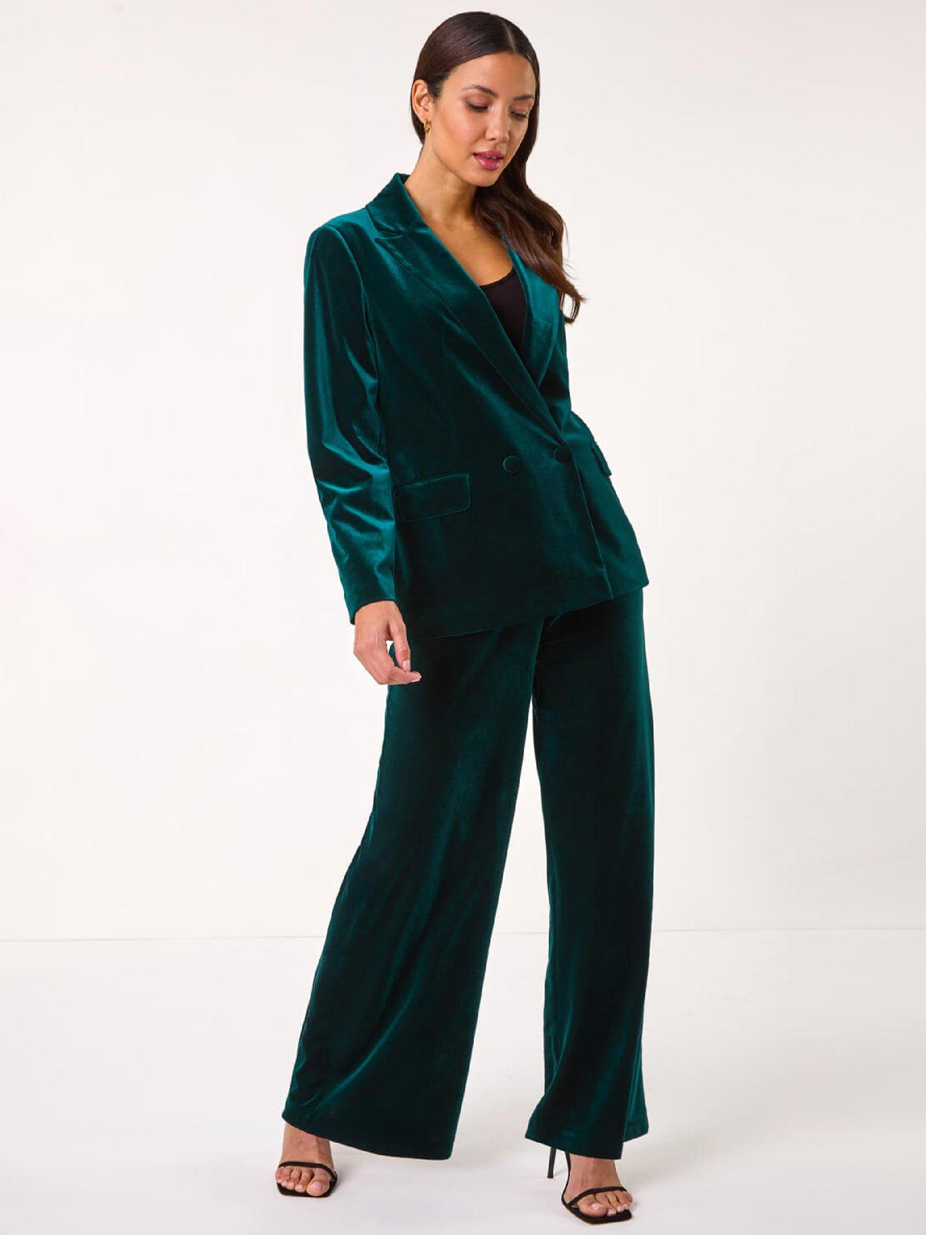 Image 3 of 5 of Roman Velvet Double Breasted Blazer - Green