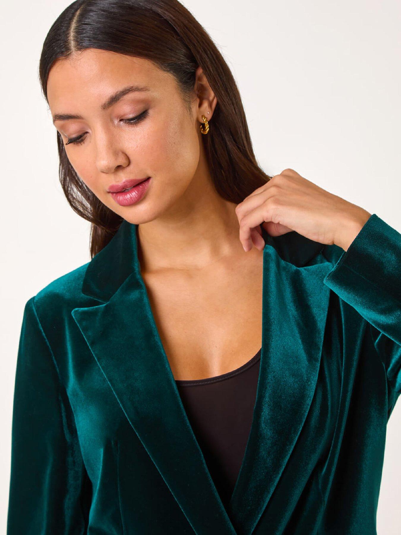 Image 4 of 5 of Roman Velvet Double Breasted Blazer - Green