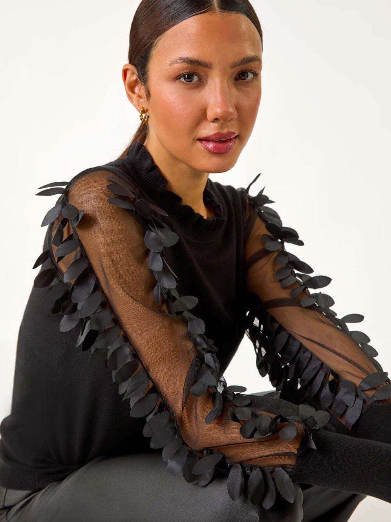 roman-sheer-feather-sleeved-jumper-blackoutfit