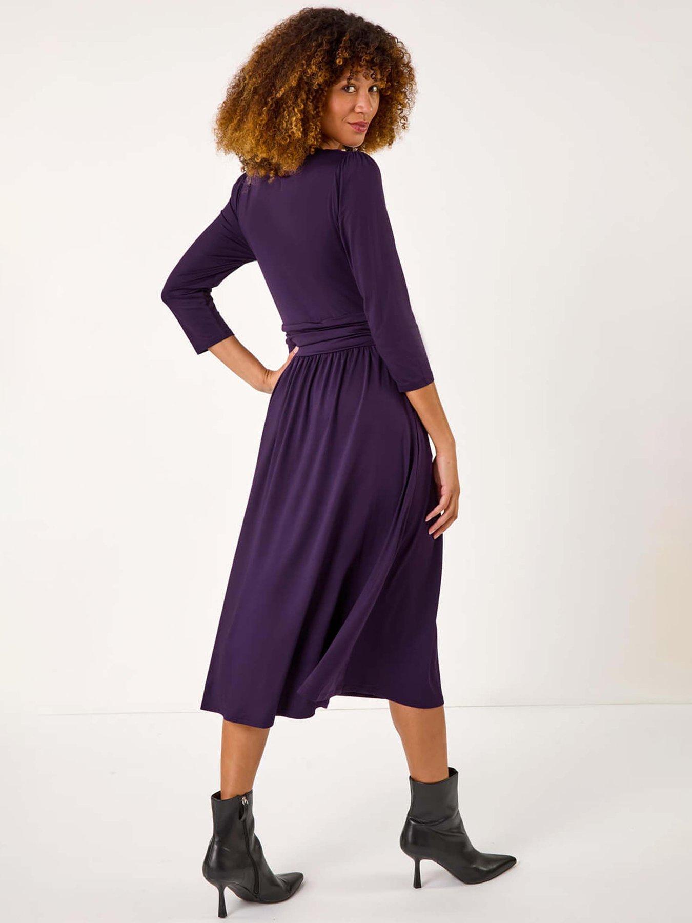 roman-mock-wrap-v-neck-stretch-midi-dress-purplestillFront
