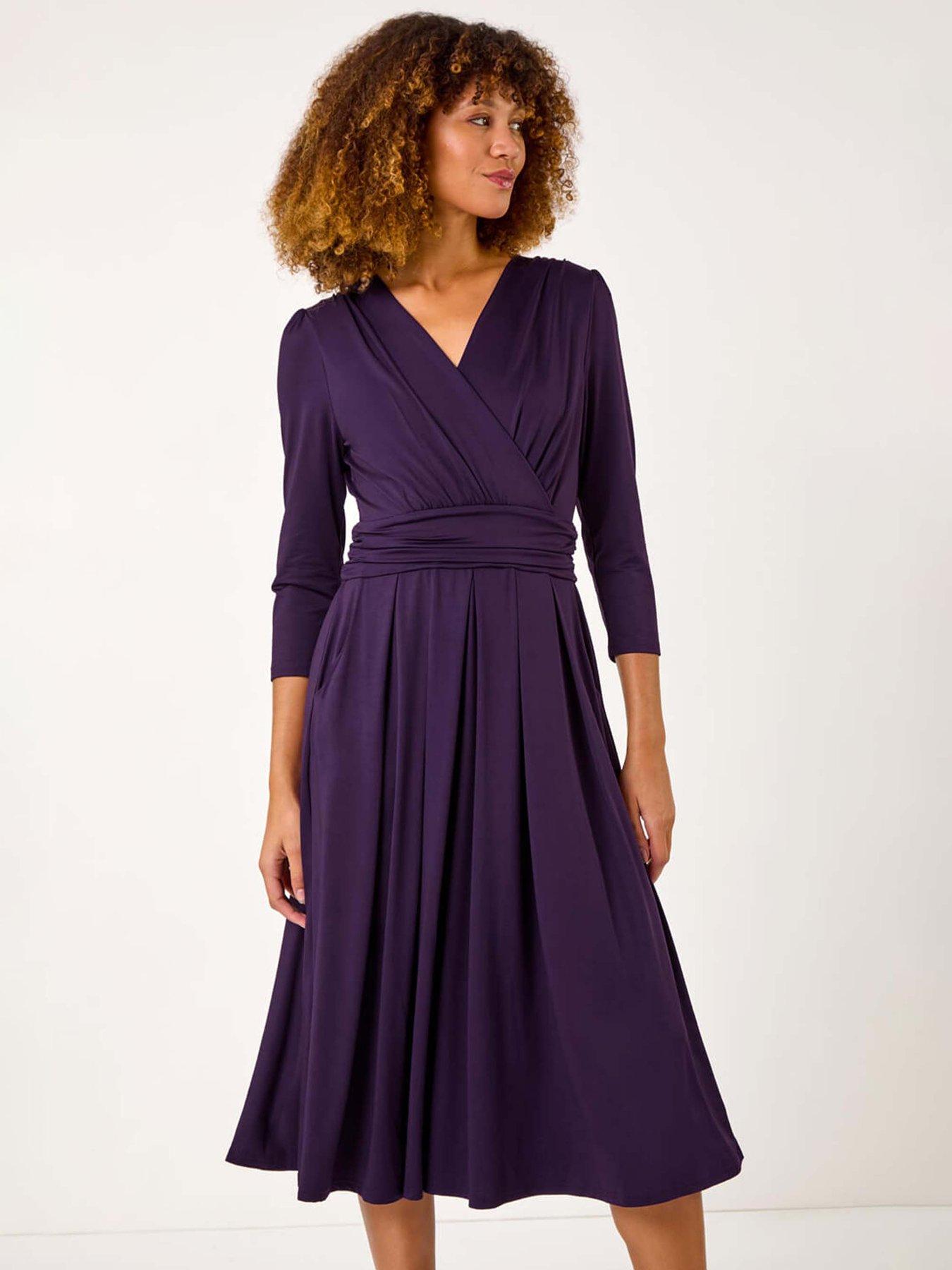 roman-mock-wrap-v-neck-stretch-midi-dress-purpleback